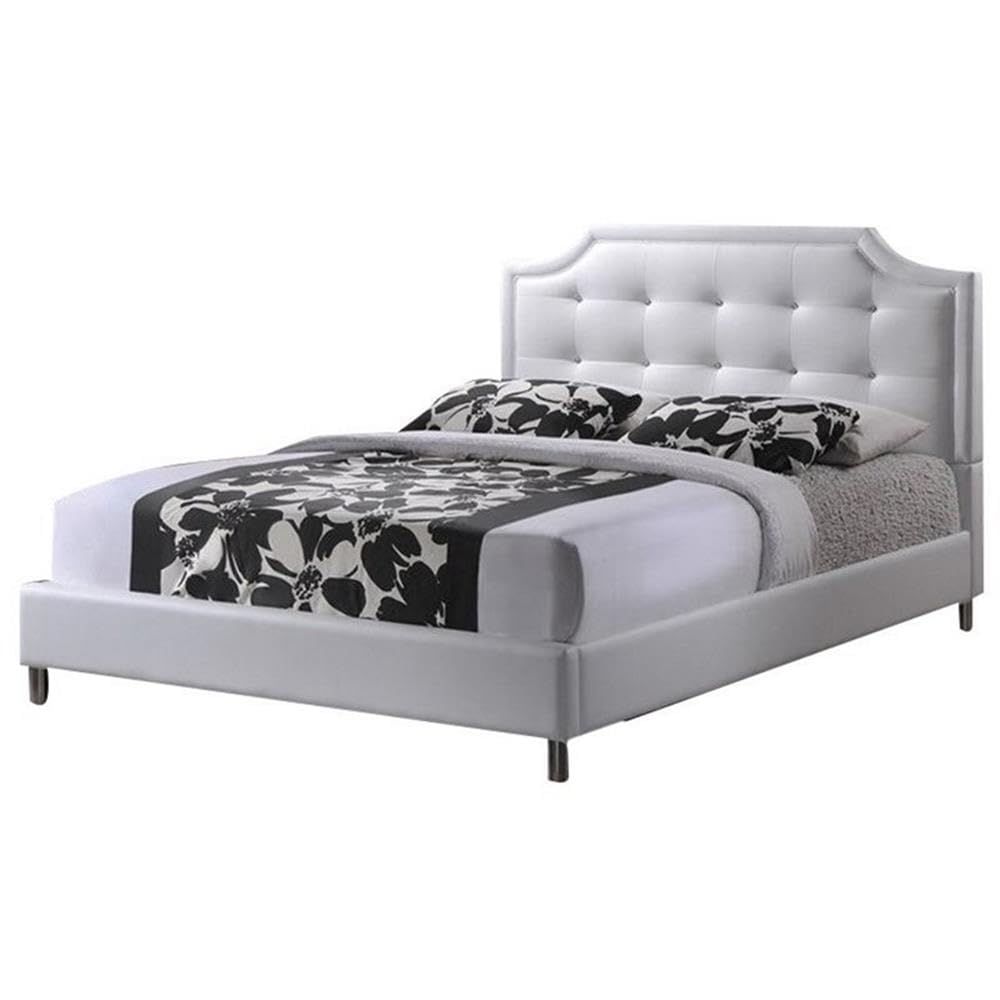 BOWERY HILL Tufted Faux Leather King Size Platform Bed Frame - White Upholstered Headboard & Storage Base | Perfect for Modern Bedroom, Guest Room & Master Suite Decor