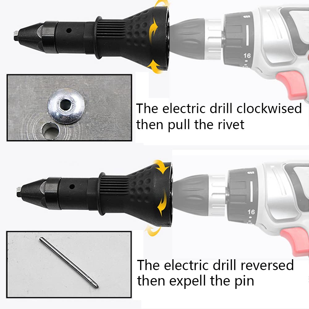 Cordless Rivet Gun Kit with Riveter Adapter - Electric Drill Tool Accessories for Insert Nuts & Rivet Attachments | Perfect for DIY Projects, Metalworking, and Automotive Repairs