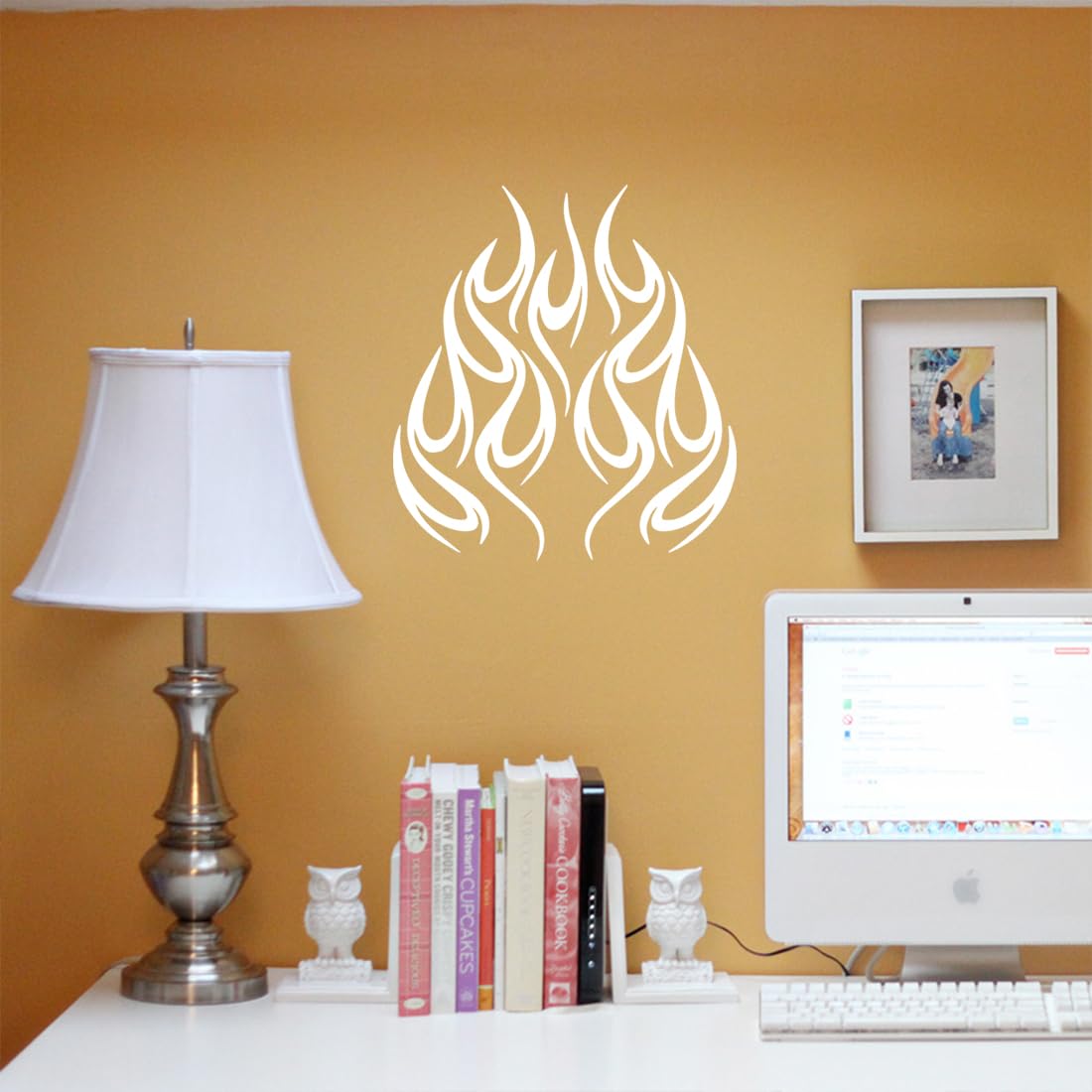 Premium Waterproof Vinyl Flame Decals (White, Set of 2) - Motorcycle Graphics Stickers for Laptop, Phone, Helmet, Car Window, Bumper, Mug, Cup, Door & Wall - Durable Adhesive for Outdoor & Indoor Use