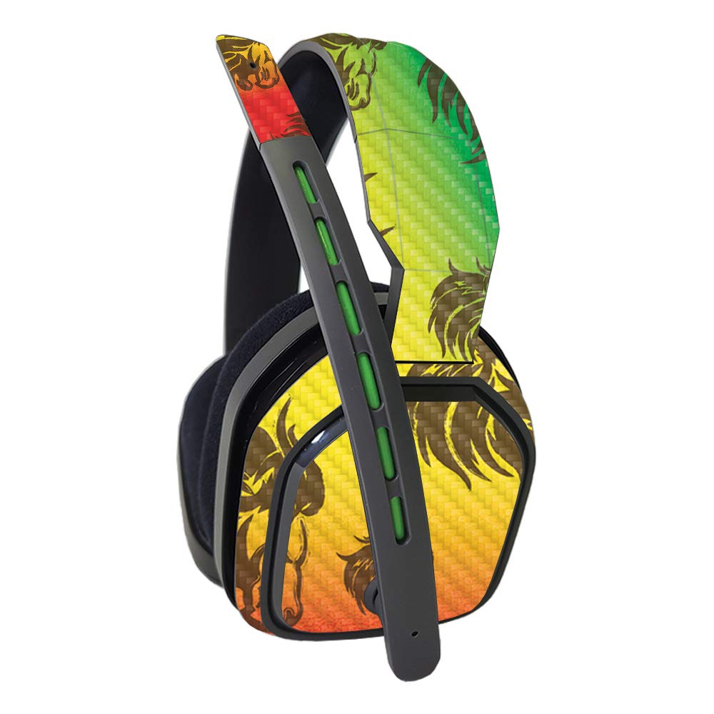 MightySkins Carbon Fiber Skin for Astro A10 Headset - Rasta Lion Design | Protective & Durable Textured Cover | Easy to Apply & Remove | Made in USA | Perfect for Gaming, Travel & Headset Protection