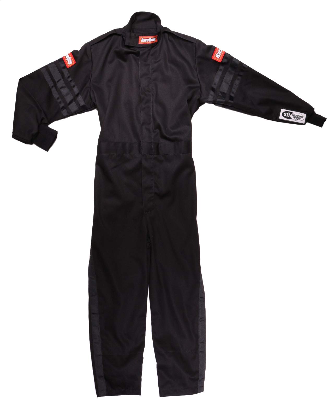 RaceQuip Racing Driver Fire Suit - SFI 3.2A/1 Certified Single Layer One-Piece Suit - Black Junior X-Large (1959996) - Perfect for Karting, Drag Racing & Motorsports Safety