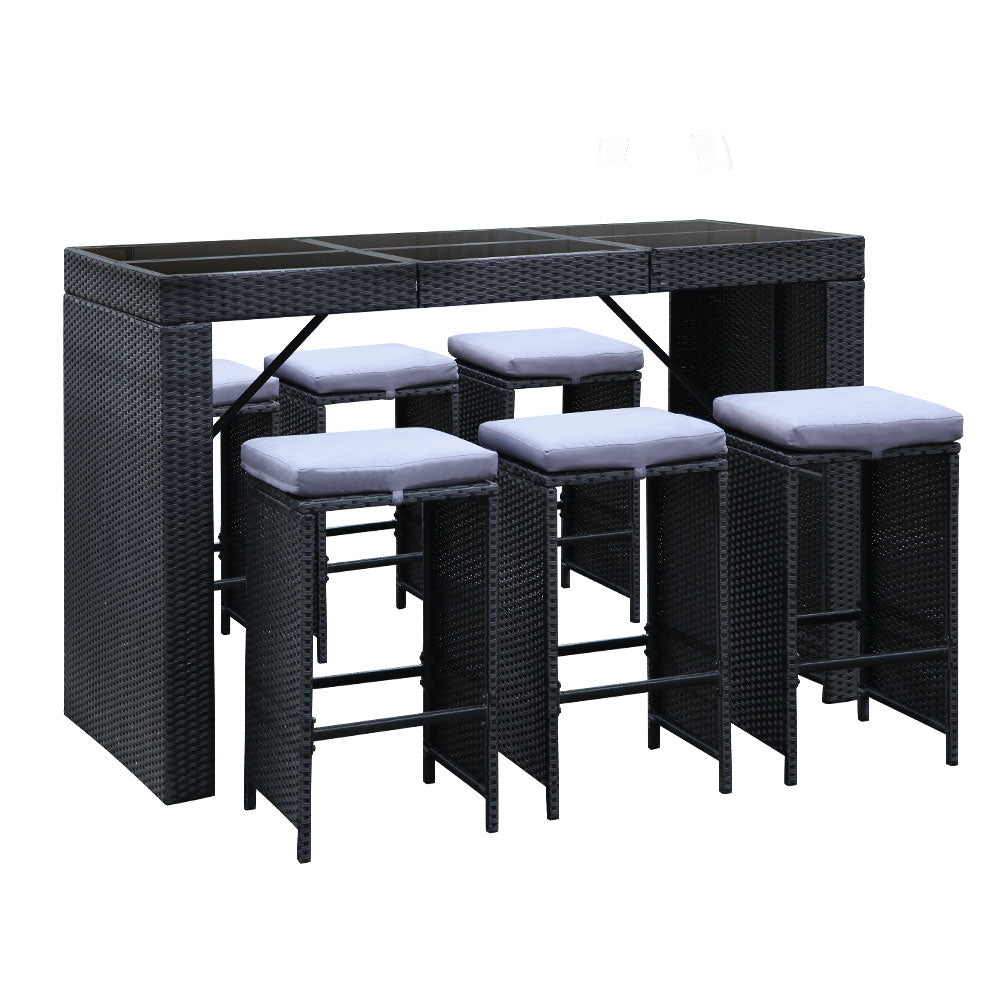 7-Piece Outdoor Bar Set with Dining Table & Stools - All-Weather Wicker Patio Furniture for Backyard, Garden, Poolside or Deck Entertaining