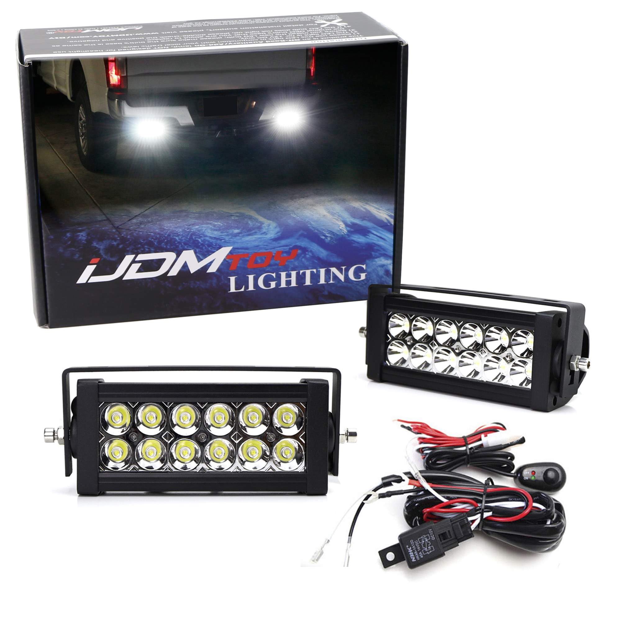 iJDMTOY Rear Bumper Mount LED Light Bars - 2x 36W Reverse Lights for 2008-2023 Chevy Silverado & GMC Sierra 1500/2500/3500 Trucks - Includes Mounting Brackets & On/Off Switch Wiring - Perfect for Off-Roading, Night Driving & Backup Visibility