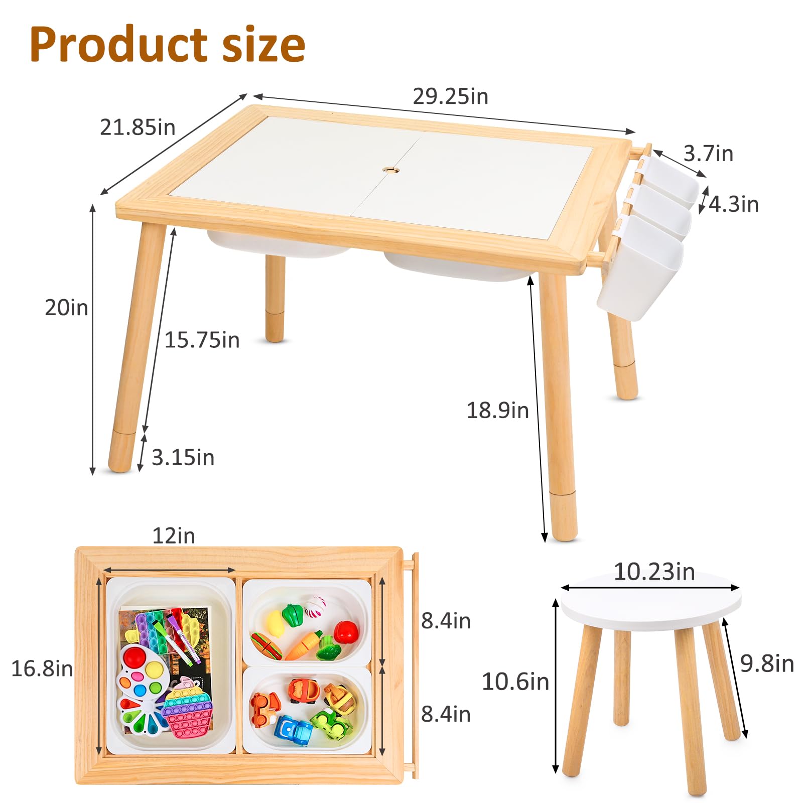 **Sensory Play Table for Kids with 2 Stools & Adjustable Height - Sand & Water Activity Table with Lid, 3 Storage Bins & 3 Buckets - Indoor & Outdoor Use for Play, Drawing & Learning Activities**    *(Perfect for Daycare, Preschool, Home Playrooms & Backyard Fun!)*