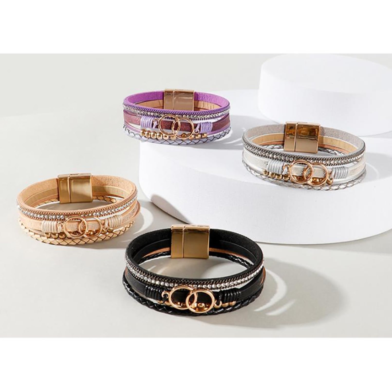 LSxAB Gold Tone Multi-Layer Leather Wrap Bracelet for Women - Bohemian Braided Wristbands for Girls, Birthday Gift, Fashion Jewelry Accessories | Perfect for Casual Wear, Parties, and Everyday Style