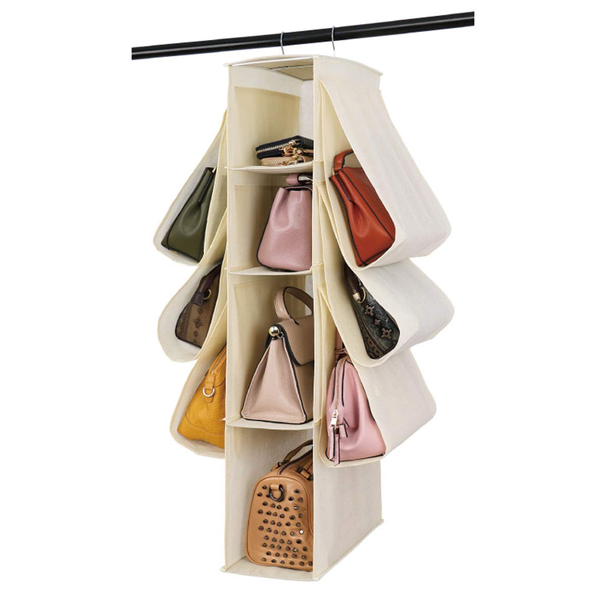 Dearjana 10-Pocket Hanging Purse Organizer for Closet - Nonwoven Handbag Storage Solution for Home & Travel - Space-Saving Accessory for Purses, Wallets & Small Items (Beige) - Perfect for Bedroom, Closet & Suitcase Organization