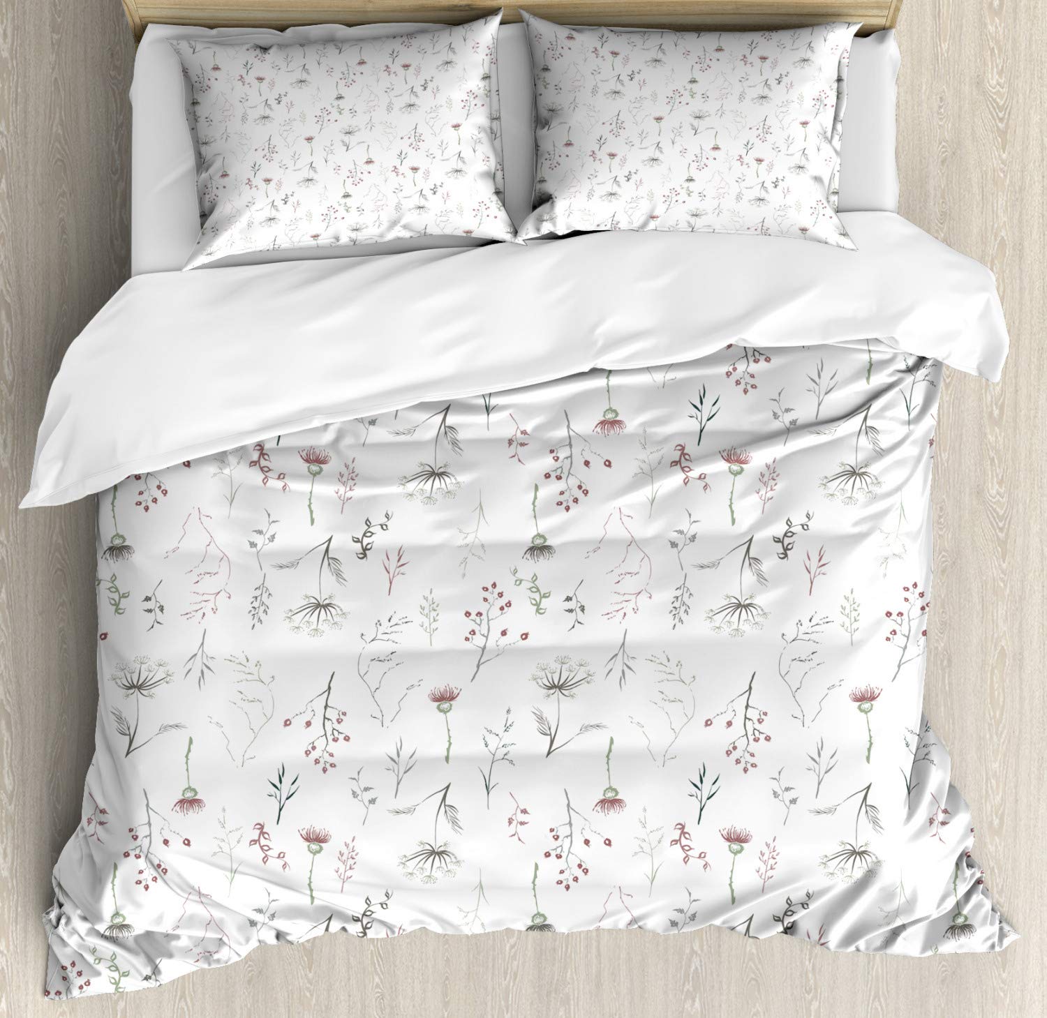 Ambesonne Botanical Duvet Cover Set - King Size 3-Piece Bedding with Floral Forest Design (Mauve, Taupe, Reseda Green) | Includes Duvet Cover + 2 Pillow Shams | Perfect for Master Bedroom, Guest Room & Bohemian Home Decor