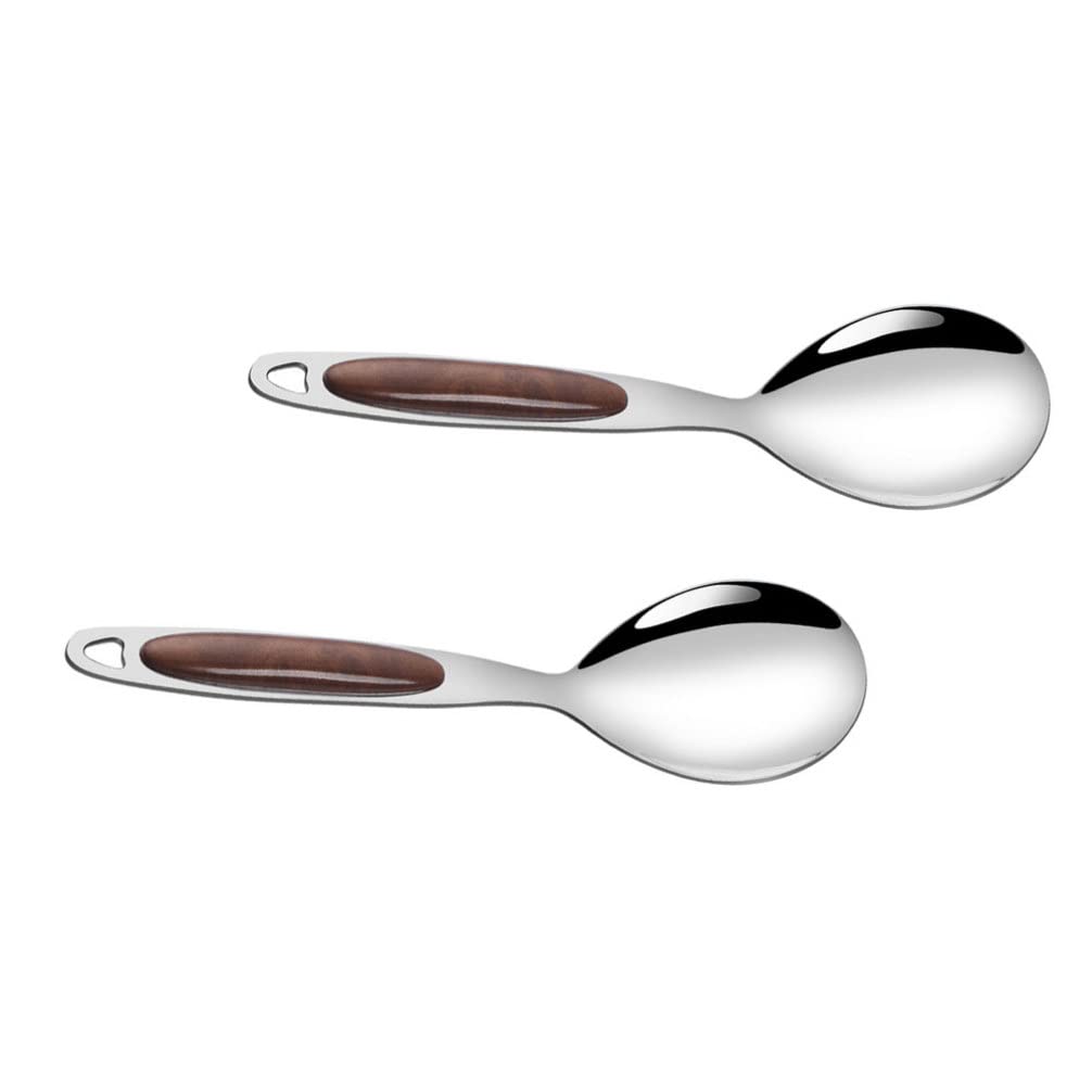 Stainless Steel Rice Spoon Set of 2 - Non-Scratch Rice Paddle & Soup Spoon for Cooking, Serving - Perfect for Rice Cookers, Kitchens & Food Prep