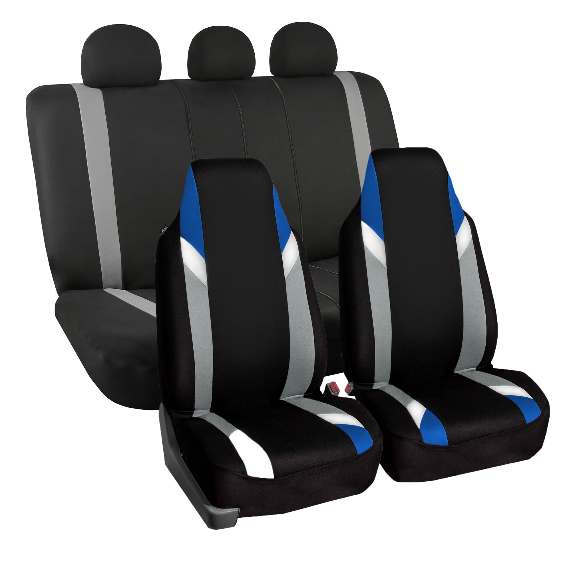 Premium Universal Fit FH Group Automotive Seat Covers - Blue Supreme Modernist 1-Piece Front & Split Bench Rear Set | Airbag Compatible for SUV, Sedan, Truck | Durable Protection for Commuting, Road Trips & Family Travel