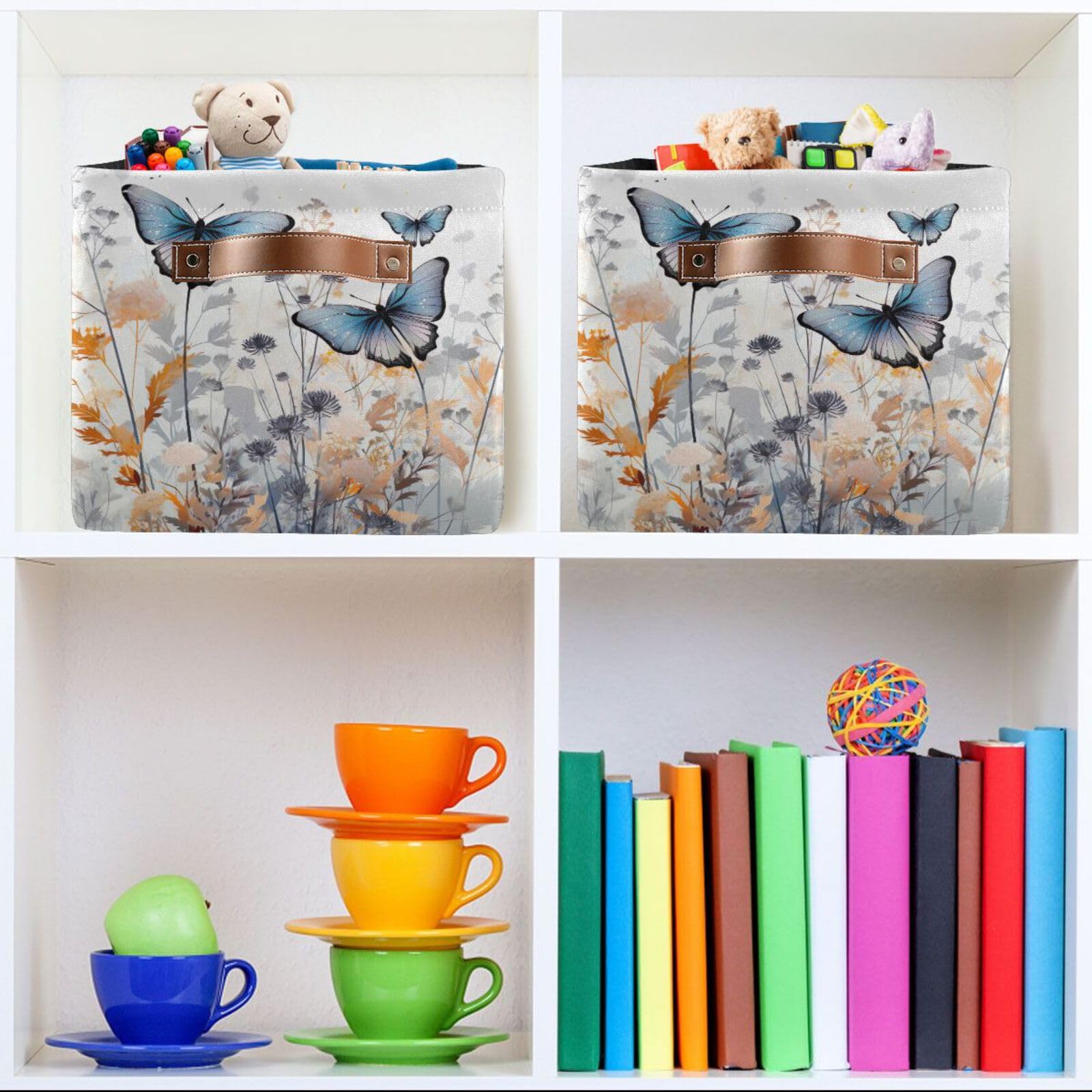 Foldable Canvas Storage Baskets with Handles - 2 Pack Rectangle Fabric Organizer Box for Clothes, Home & Office Organization | Perfect for Closet Shelves, Bedroom Decor & Laundry Storage
