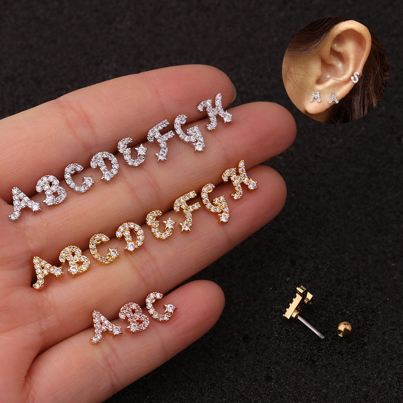20G Letter Cartilage Stud Earrings - Initial Alphabet Earrings for Women | HSPJ207 | Perfect for Gifts, Birthdays & Everyday Fashion Accessories