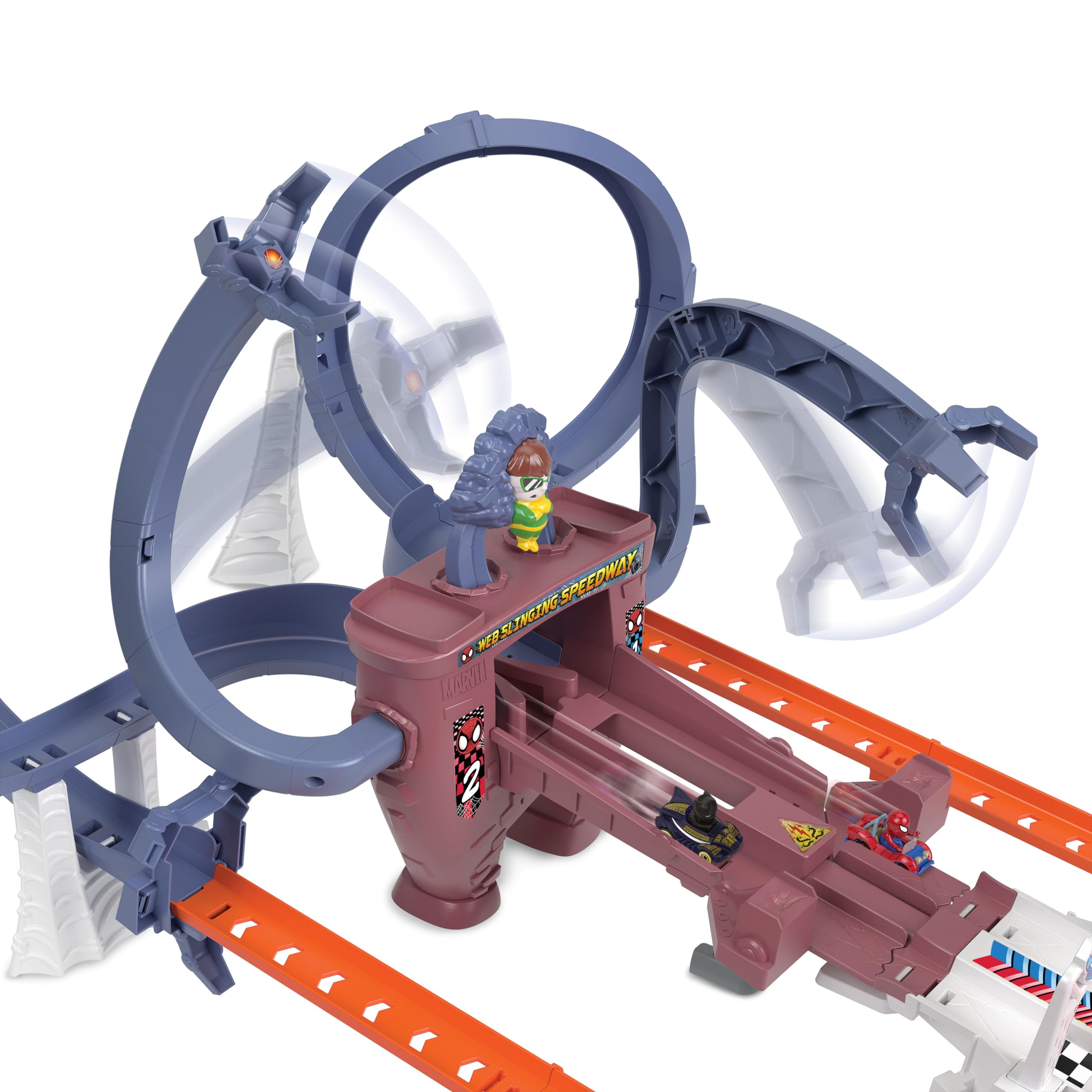 Hot Wheels Spider-Man RacerVerse Web Track Toy Car Set with 2 Action Figures, for Kids Ages 4+ | Mattel HPL34 | Superhero Race Playset for Indoor & Outdoor Play