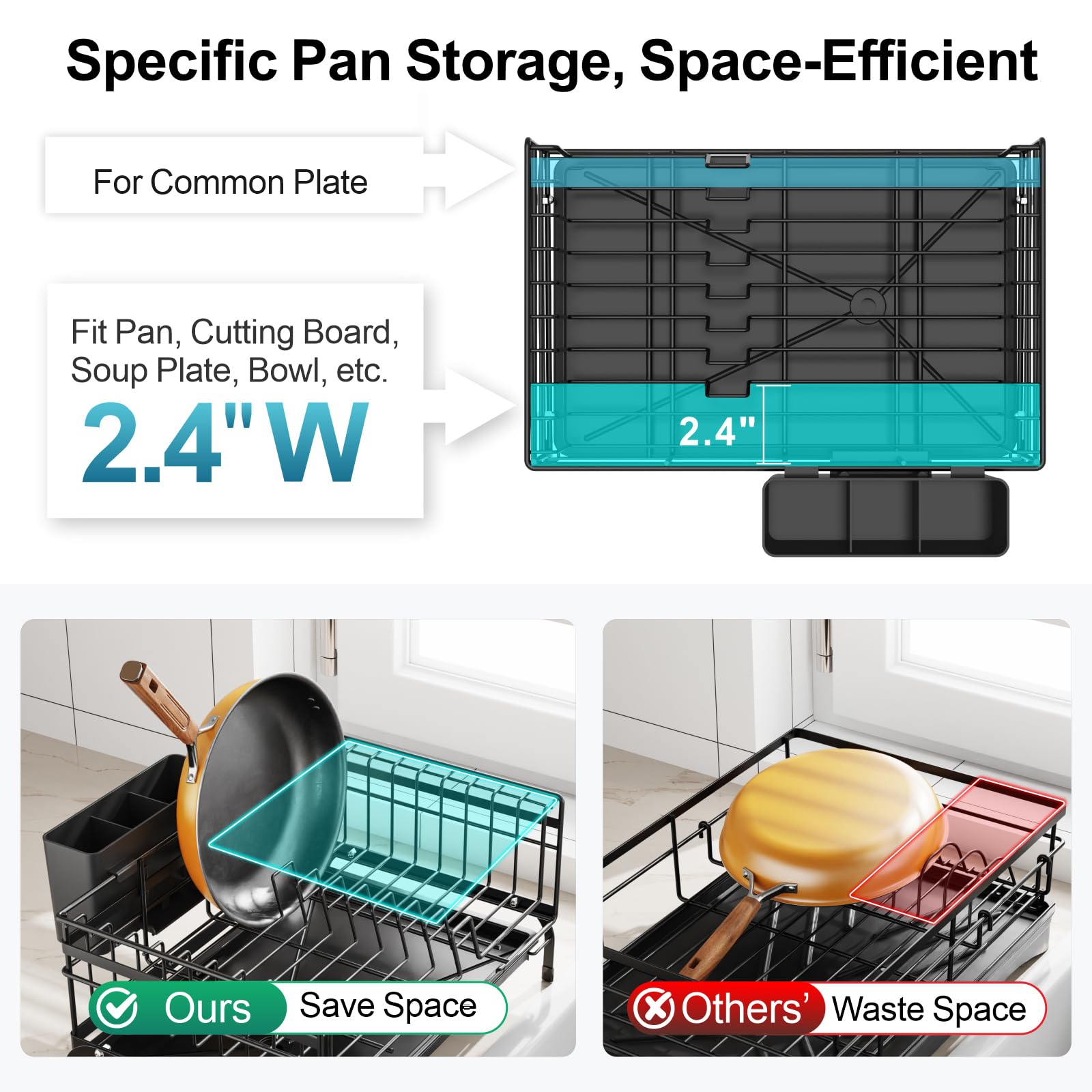 GSlife Expandable Dish Drying Rack with Drainboard - 2-in-1 Rustproof Kitchen Sink Organizer for Countertop & RV | Space-Saving Dish Drainer with Pan Slot & Utensil Holder | Perfect for Small Apartments, Camping & Dorm Rooms