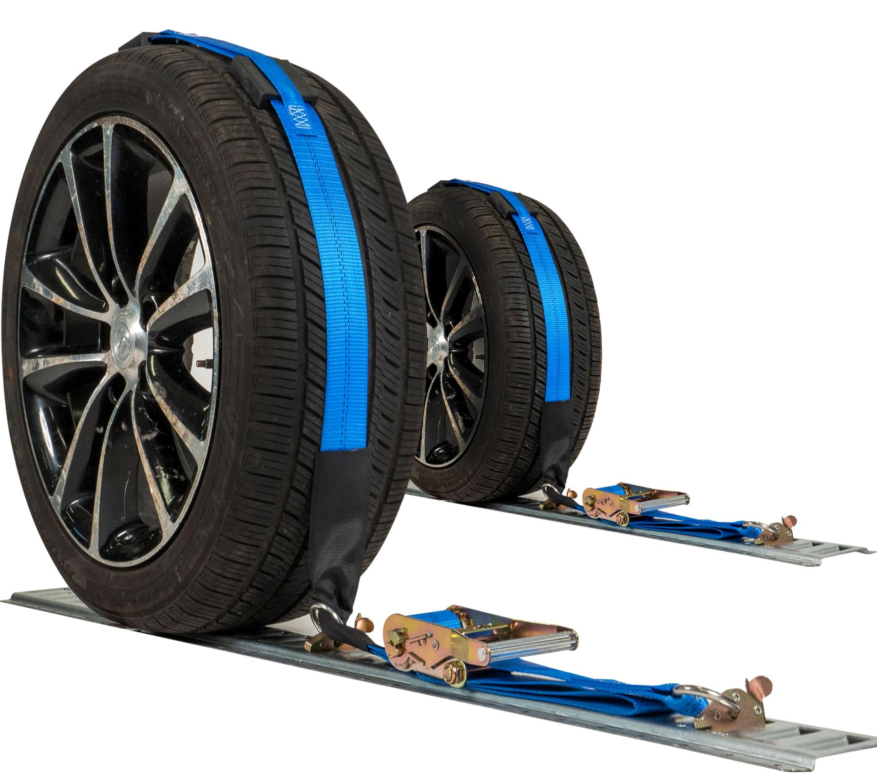 2-Pack Heavy-Duty Wheel Straps with E-Track Fittings - 2000LB Capacity Polyester Tie Downs for Low Clearance Car Hauling - Secure Vehicle Transport for Trailers, Trucks & Auto Shipping