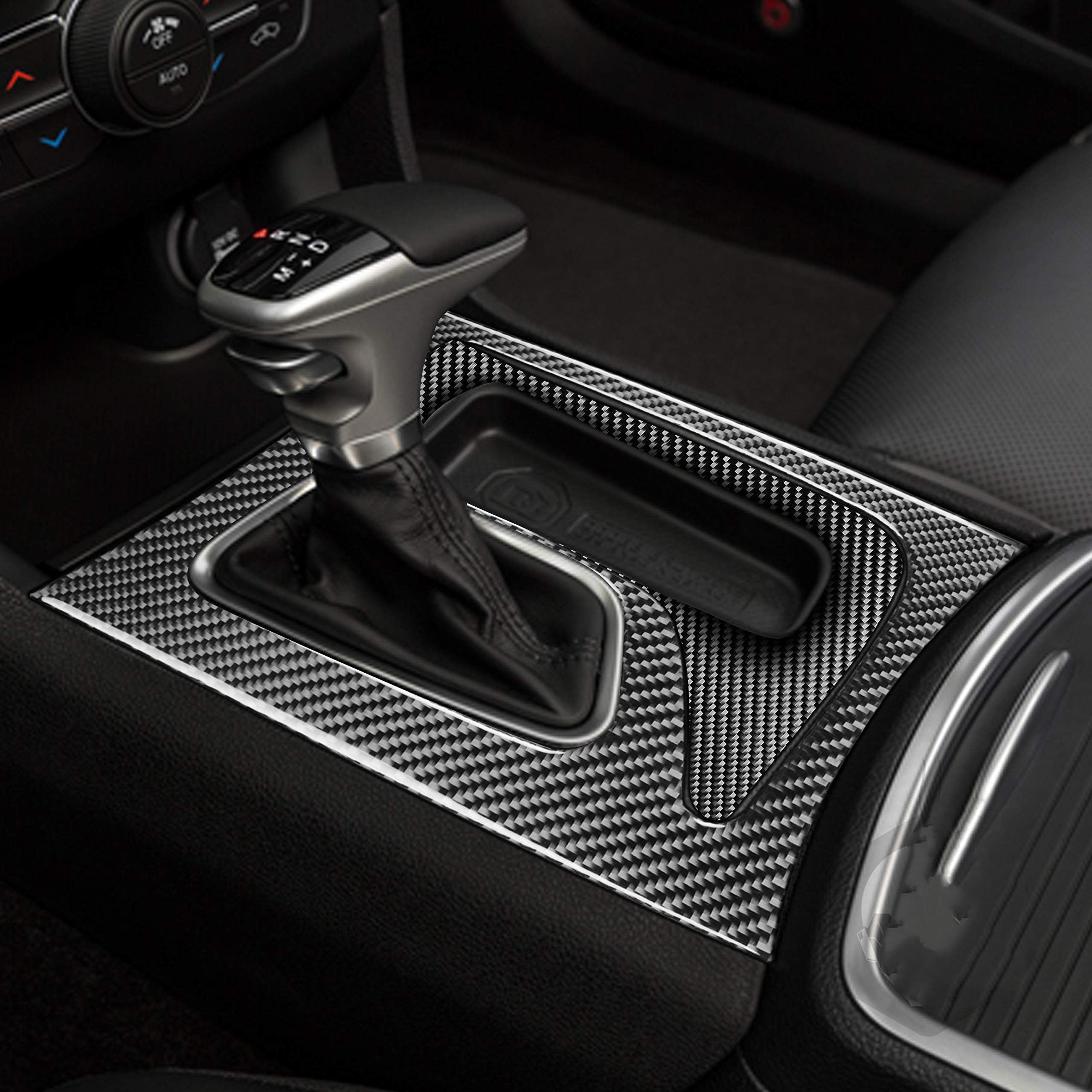 Premium Real Carbon Fiber Gear Shift Cover Sticker for Dodge Charger ST SRT 2015-2021 - Black Interior Trim Upgrade for Gearbox Shifter Surround & Panel - Enhances Driving Comfort & Style