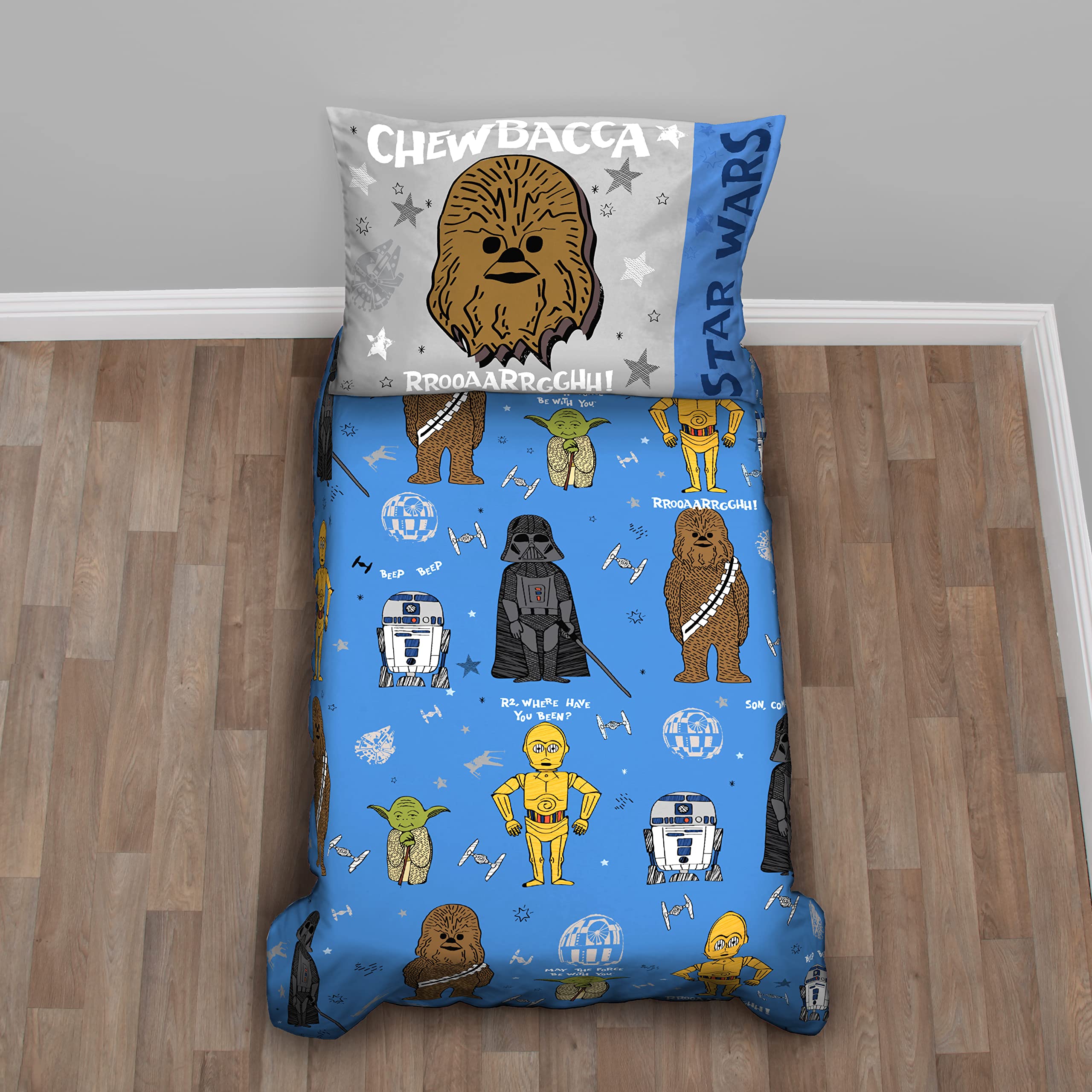 Disney Star Wars New Again 4-Piece Toddler Bedding Set - Soft Cotton Bed Sheets, Blanket & Pillowcase for Kids Room Decor & Nursery Theme - Perfect for Baby Boys & Girls Bedroom, Gift for Star Wars Fans