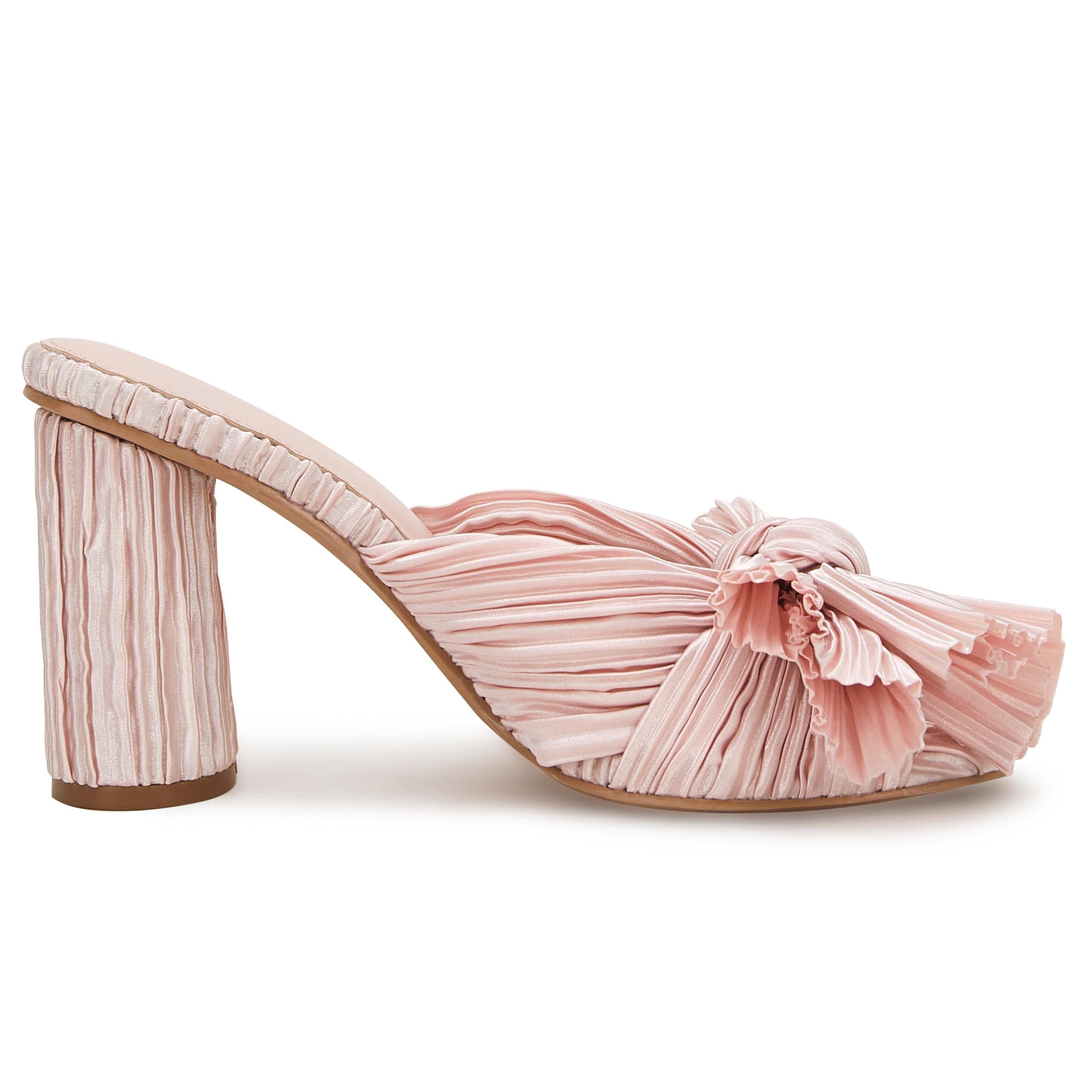 VETASTE Women's Pleated Bow Knot Heeled Sandals - Comfortable Slip On Open Toe Block Chunky Heel Slides for Bridal, Wedding, Party & Dressy Occasions