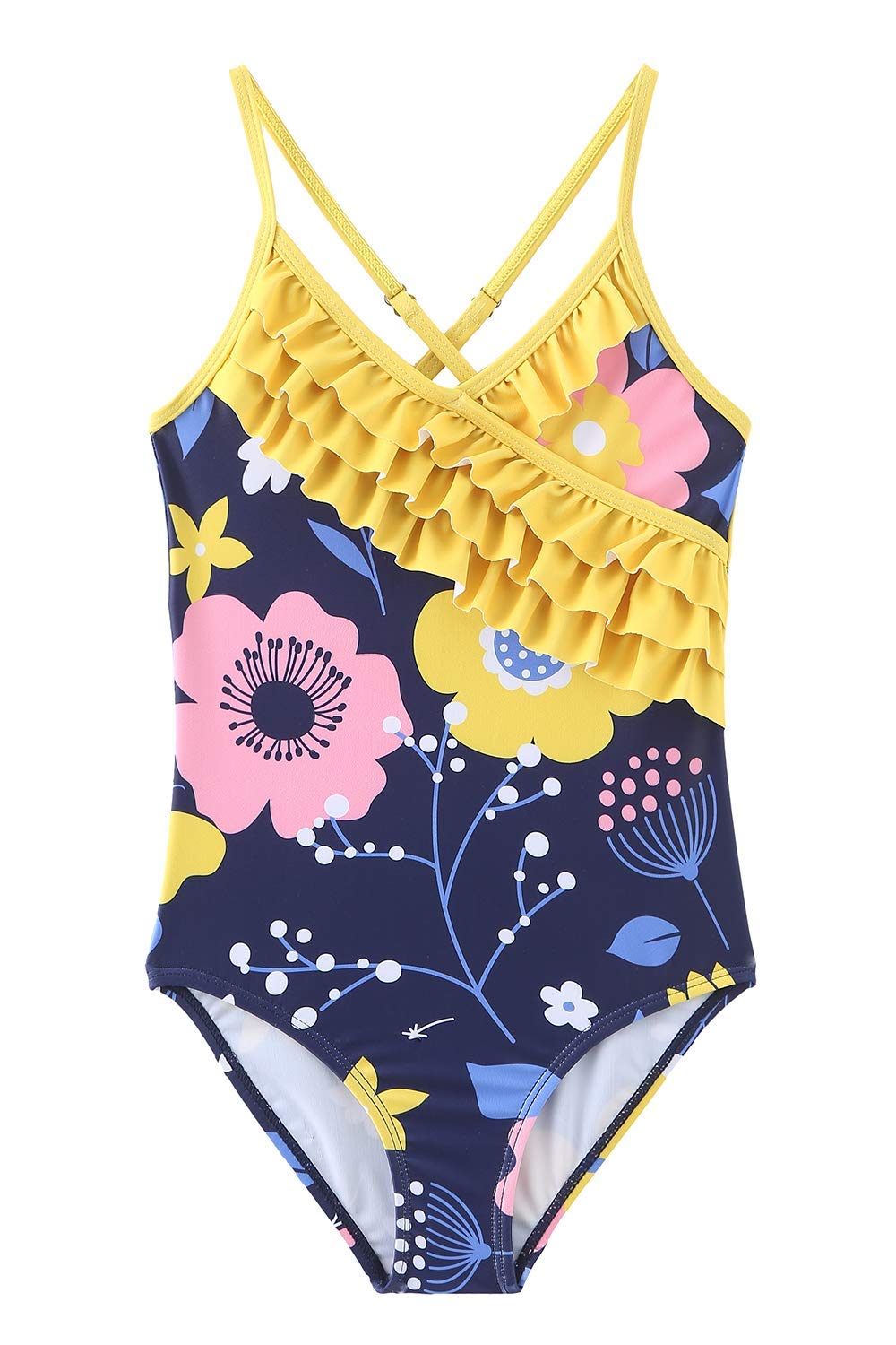 Hawaiian Ruffle One Piece Swimsuits for Girls - Cute Beach Bathing Suit for Summer Vacation, Pool Party & Tropical Getaway