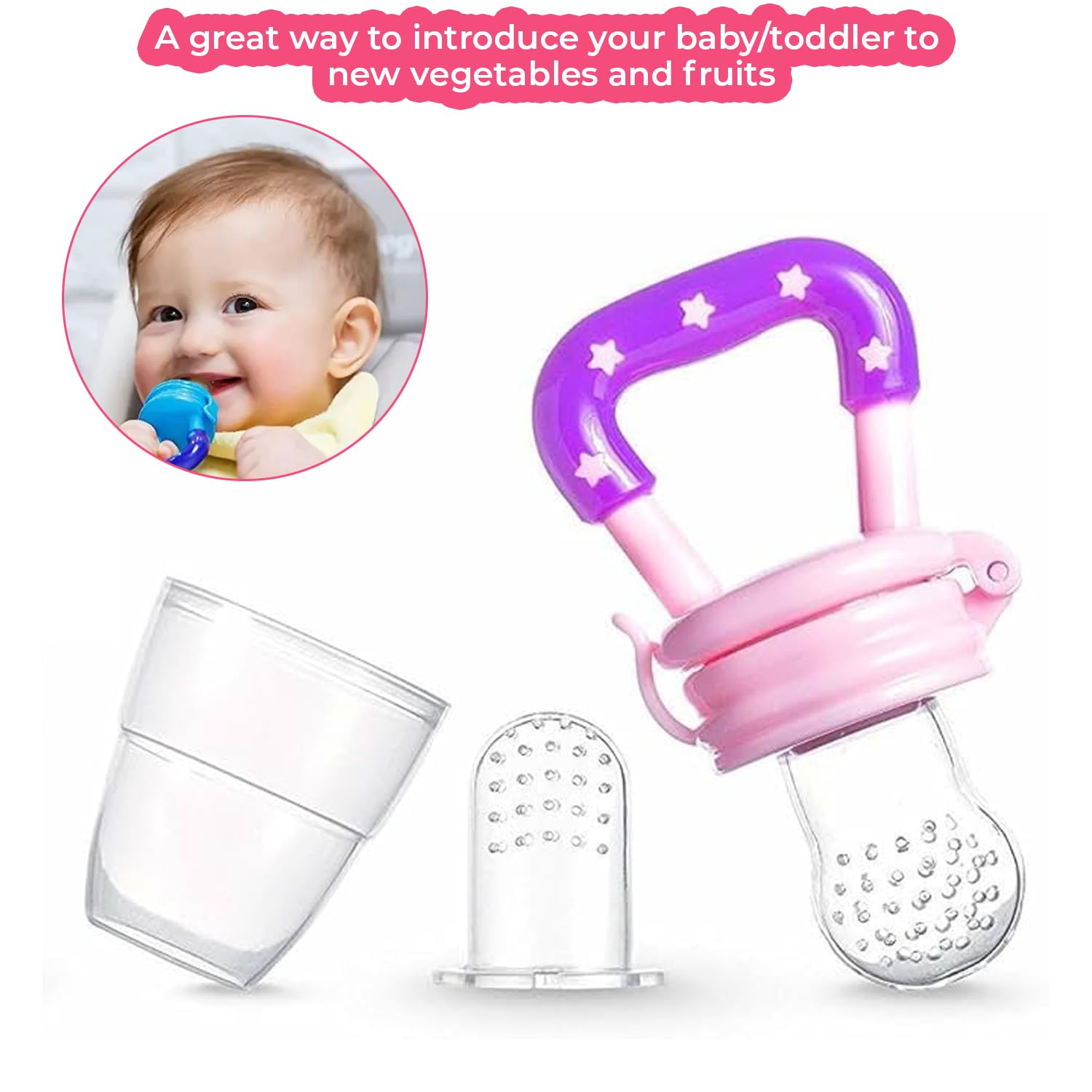 Safe-O-Kid® BPA-Free Baby Food Feeder - Non-Toxic Silicone Feeder for Fresh Fruits, Vegetables & Snacks - Perfect for Babies & Toddlers (Pink) - Great for Teething Relief & Introducing Solid Foods