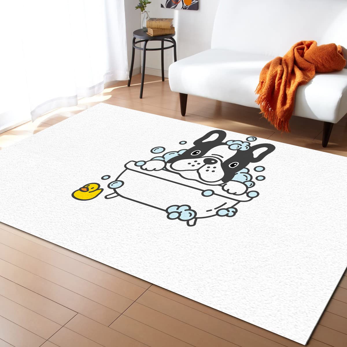 Modern Non-Slip Area Rug - Blue Duck Cartoon Dog Pattern for Living Room & Play Mat