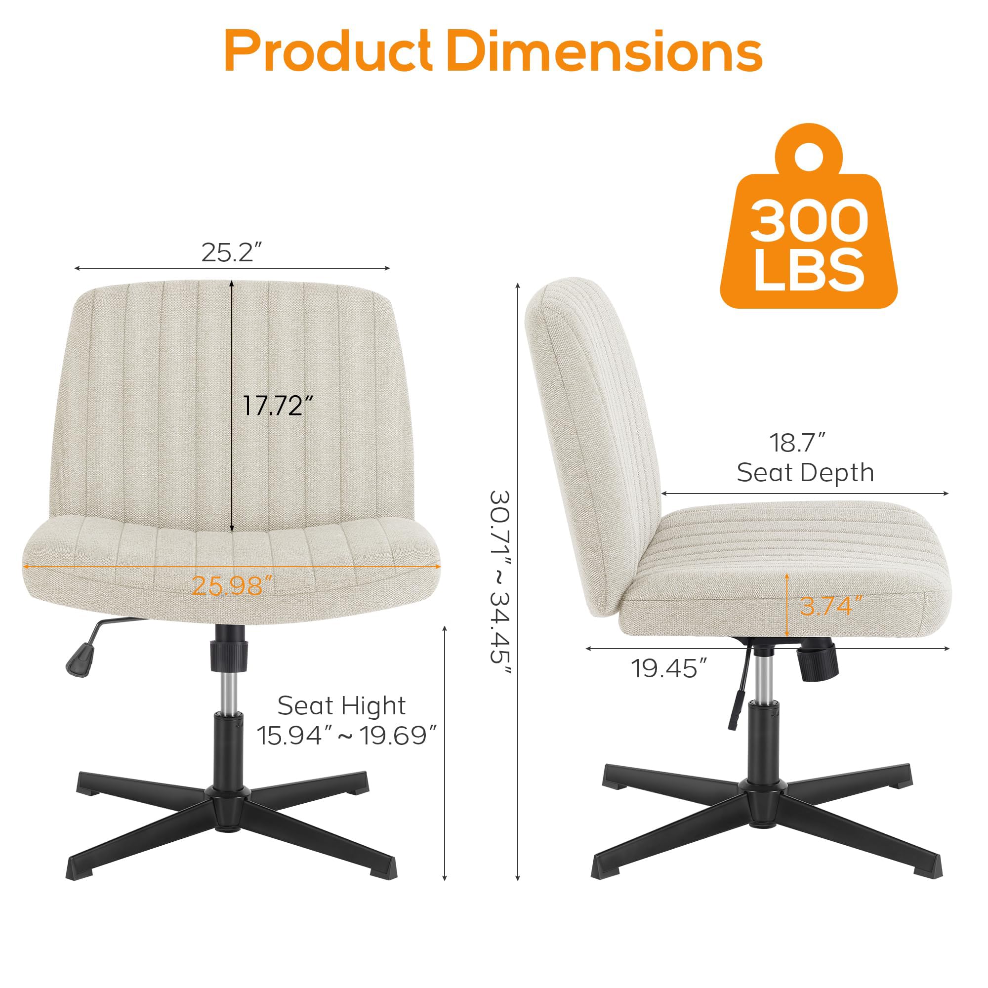 DUMOS Criss Cross Chair - Armless Office Desk Chair with Adjustable Height, No Wheels, Comfortable Task Seating for Home & Office - Perfect for Computer Work, Vanity Desk, and Study Areas