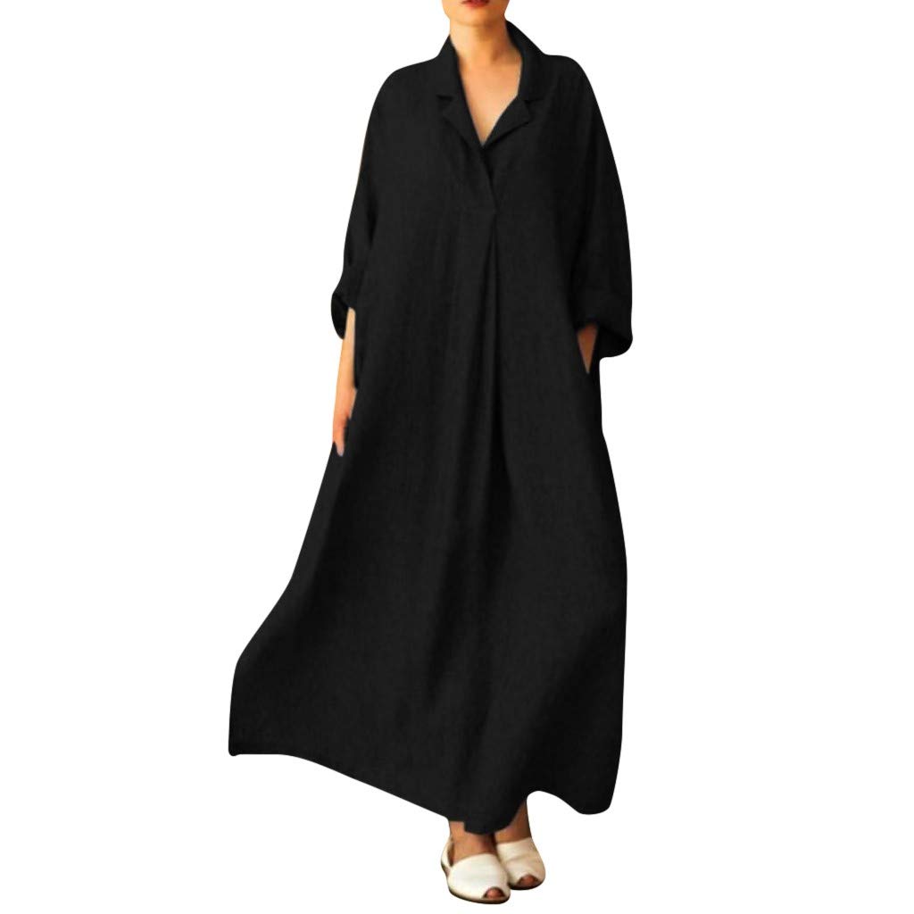 Women's Summer & Spring Casual Dresses 2024 - Plus Size Long Sleeve Cross V Neck Maxi Dress, Full Length Shirt Line Dress for Beach, Party & Office Wear | Most Wished Choice