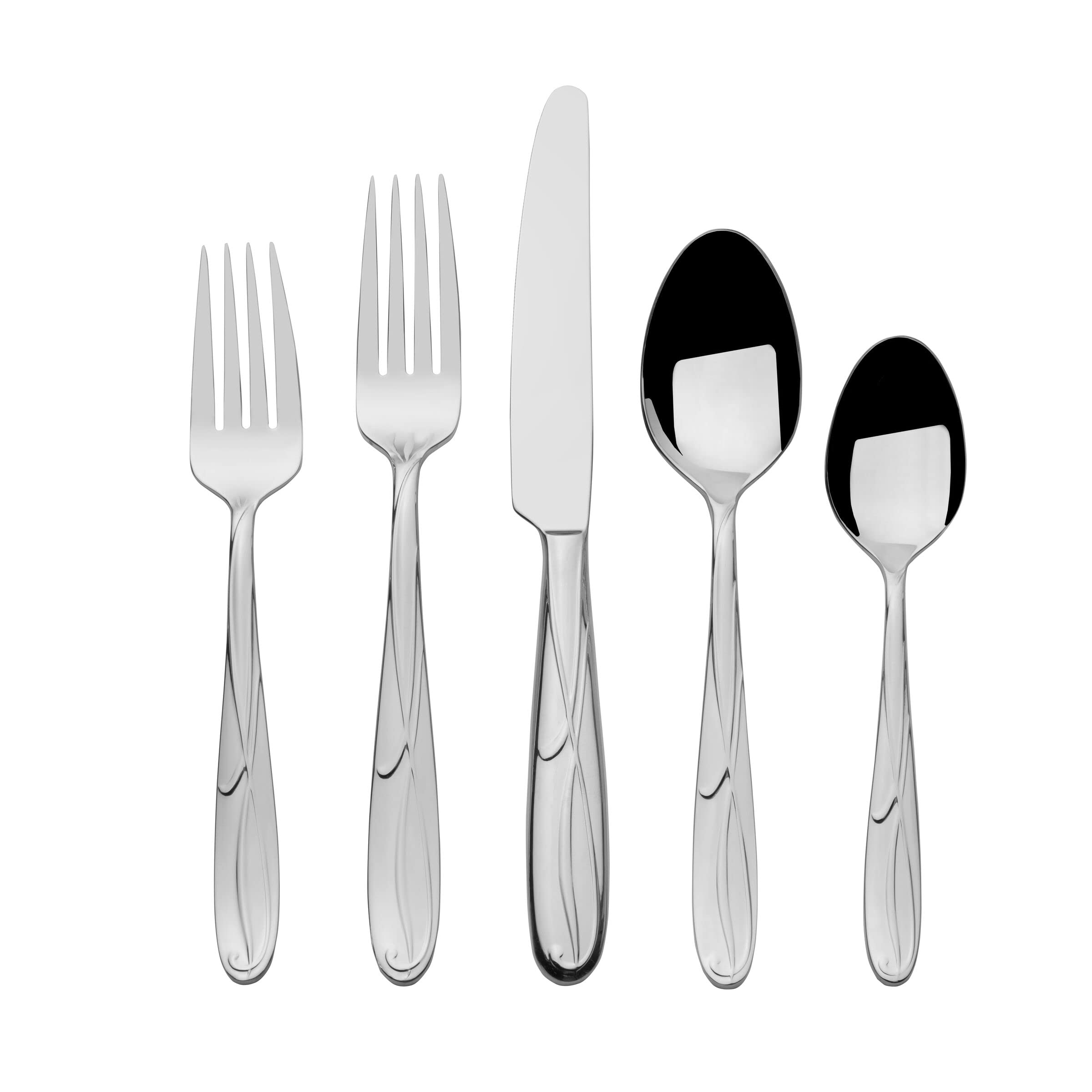 Mikasa Cocoa Blossom 65-Piece Flatware Set for 12 - 18/10 Stainless Steel Silverware with Serving Utensils - Elegant Dinnerware for Formal Dining, Weddings & Special Occasions