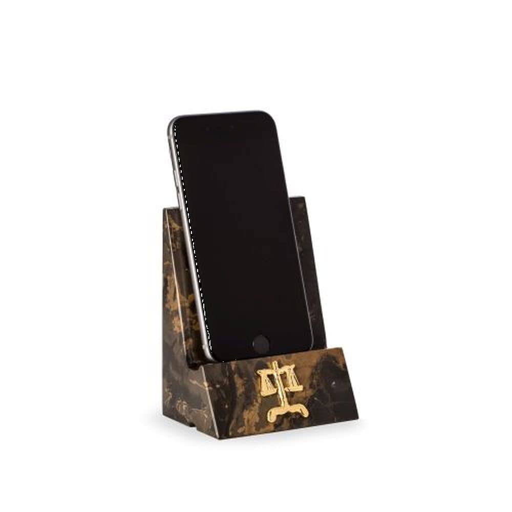 Bey-Berk D027L Brown Tiger Eye Marble Desktop Phone & Tablet Stand with Charging Cable Hole - Perfect for Office, Home & Workspace Organization