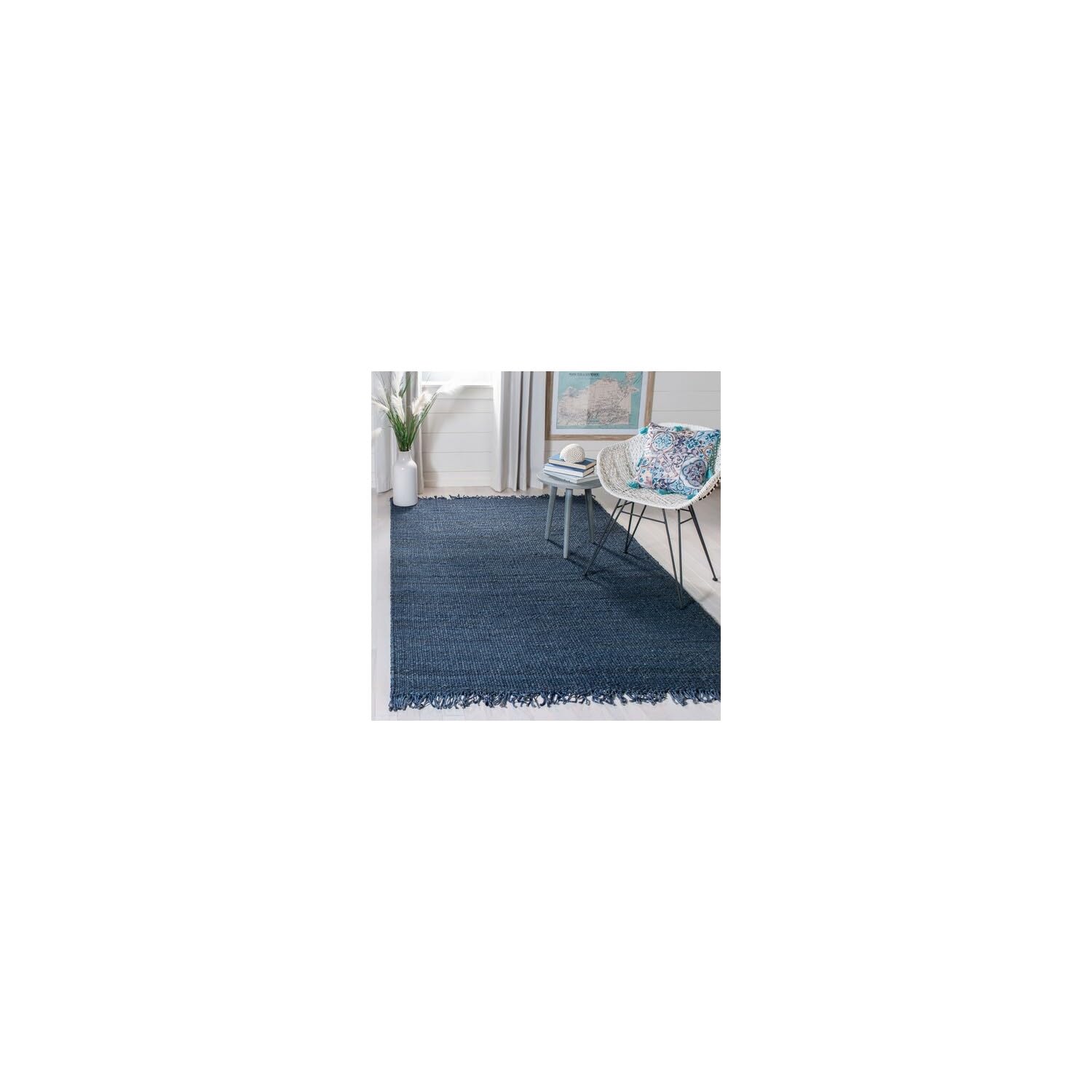 SAFAVIEH Handmade Boho Jute Area Rug 6' x 6' Square - Natural Fiber Woven with Fringe, Navy Blue, NF368N - Perfect for High Traffic Living Rooms, Bedrooms & Bohemian Home Decor