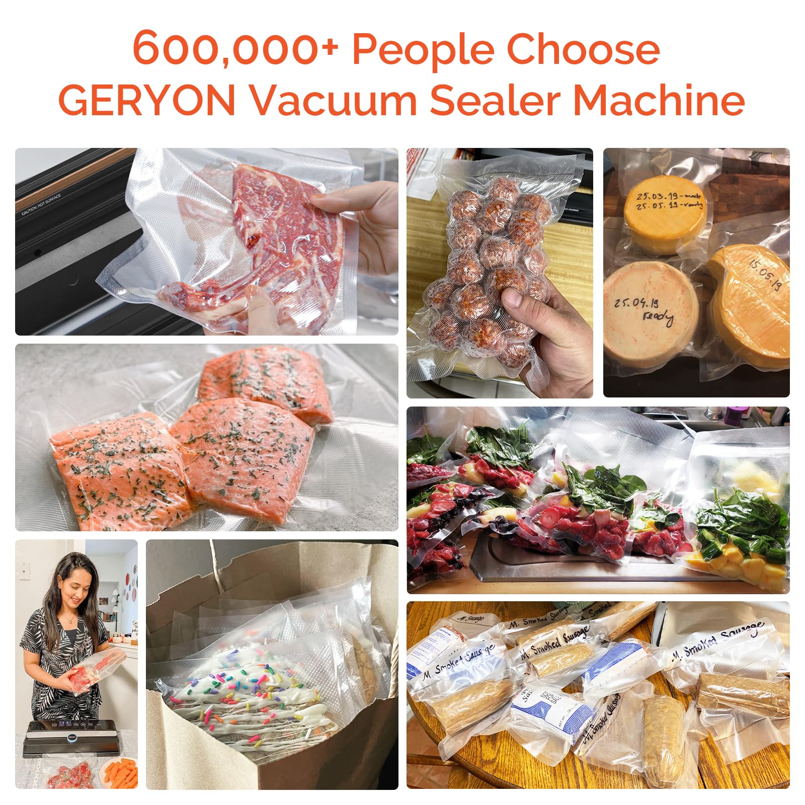 GERYON Automatic Vacuum Sealer Machine for Food Preservation - Compact Design with Built-in Cutter, Starter Kit & LED Lights | Dry & Moist Food Modes | Easy to Clean | Perfect for Meal Prep, Sous Vide & Long-Term Food Storage