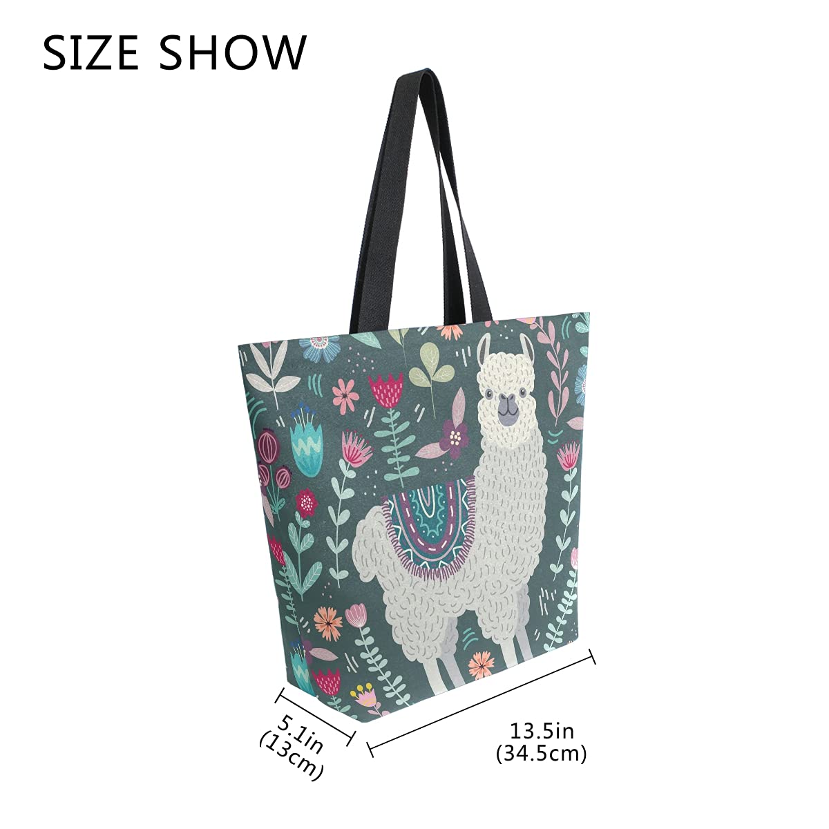 SUABO Large Llama Print Canvas Tote Bag for Women - Reusable Grocery Shopping Bag, Casual Shoulder Handbag for Outdoor, Beach, Travel & Daily Use