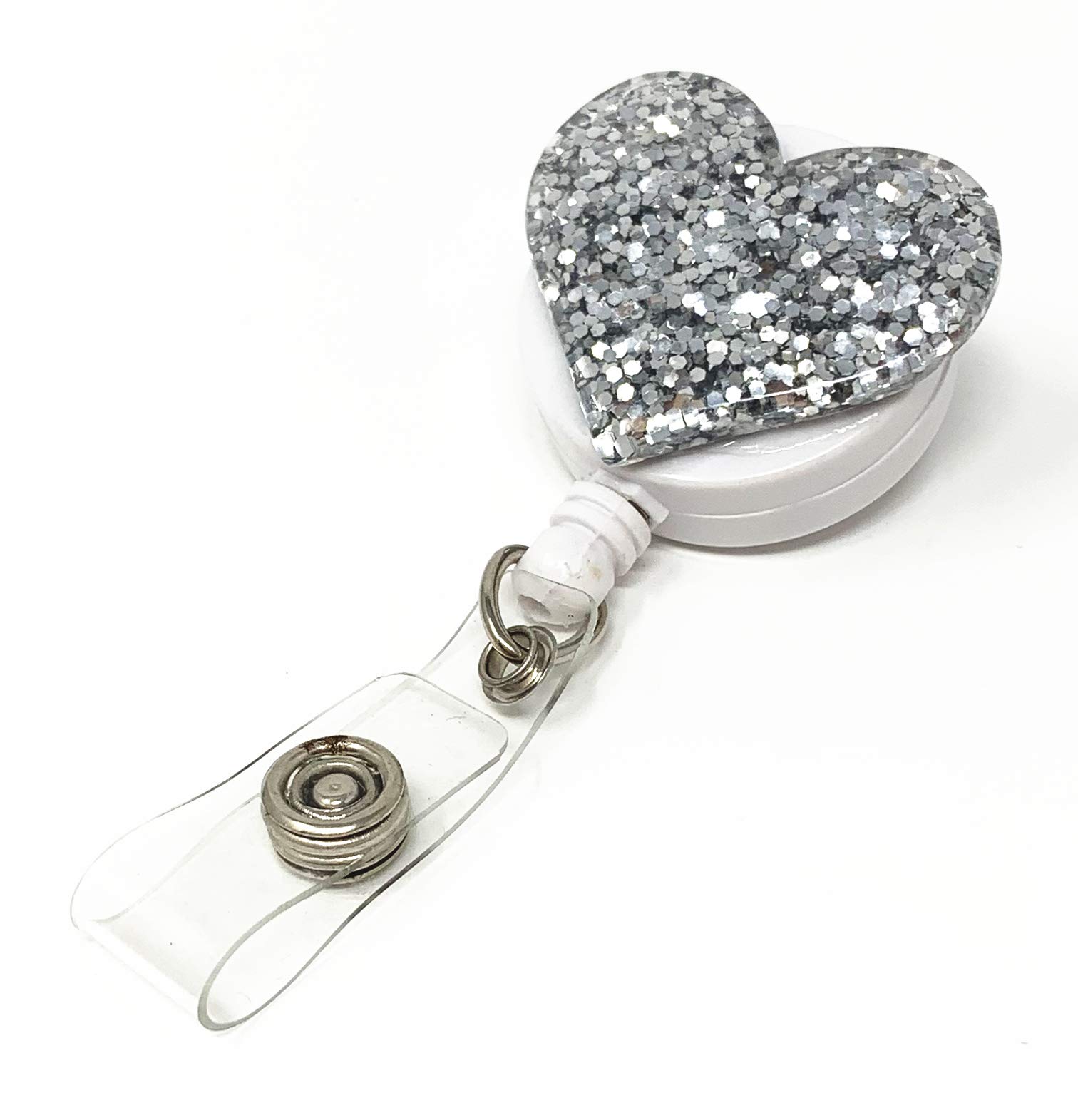 Bling Heart ID Badge Reel - 7 Colors (Silver) for Work & Events