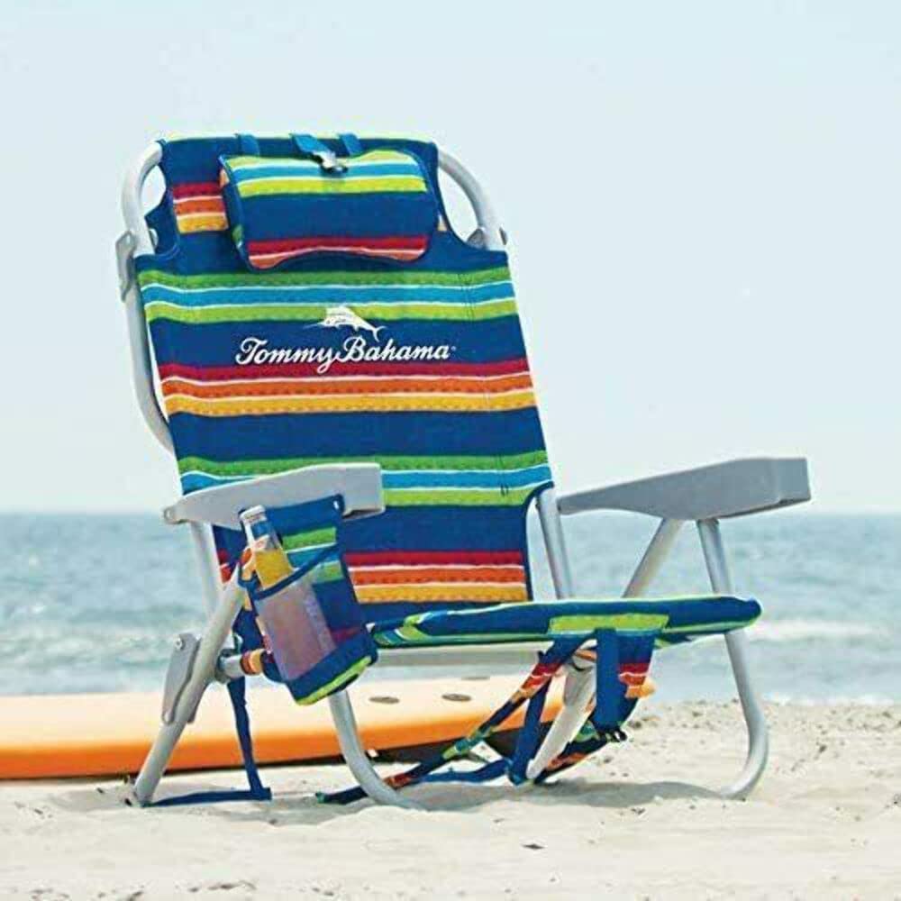 Tommy Bahama Premium Folding Beach Chair with Adjustable Backrest - Lightweight, Portable & Durable for Outdoor, Camping, Poolside & Backyard Relaxation - Multi Color
