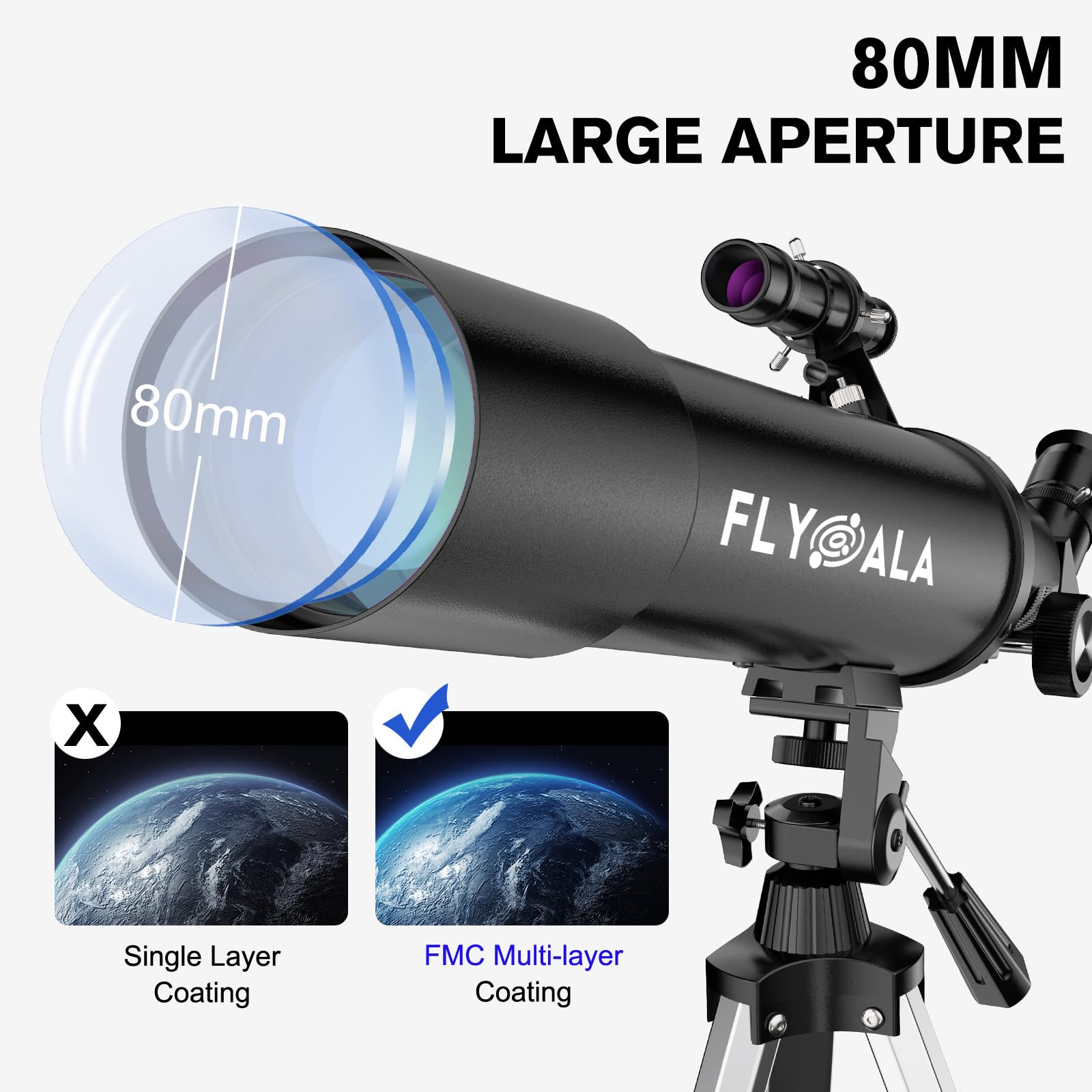 80mm Aperture 600mm Focal Length Refractor Astronomical Telescope for Kids & Adults - High Power 30X-750X, Perfect for Beginners Age 6-12+ | Ideal for Stargazing, Moon Observation & Astronomy Learning