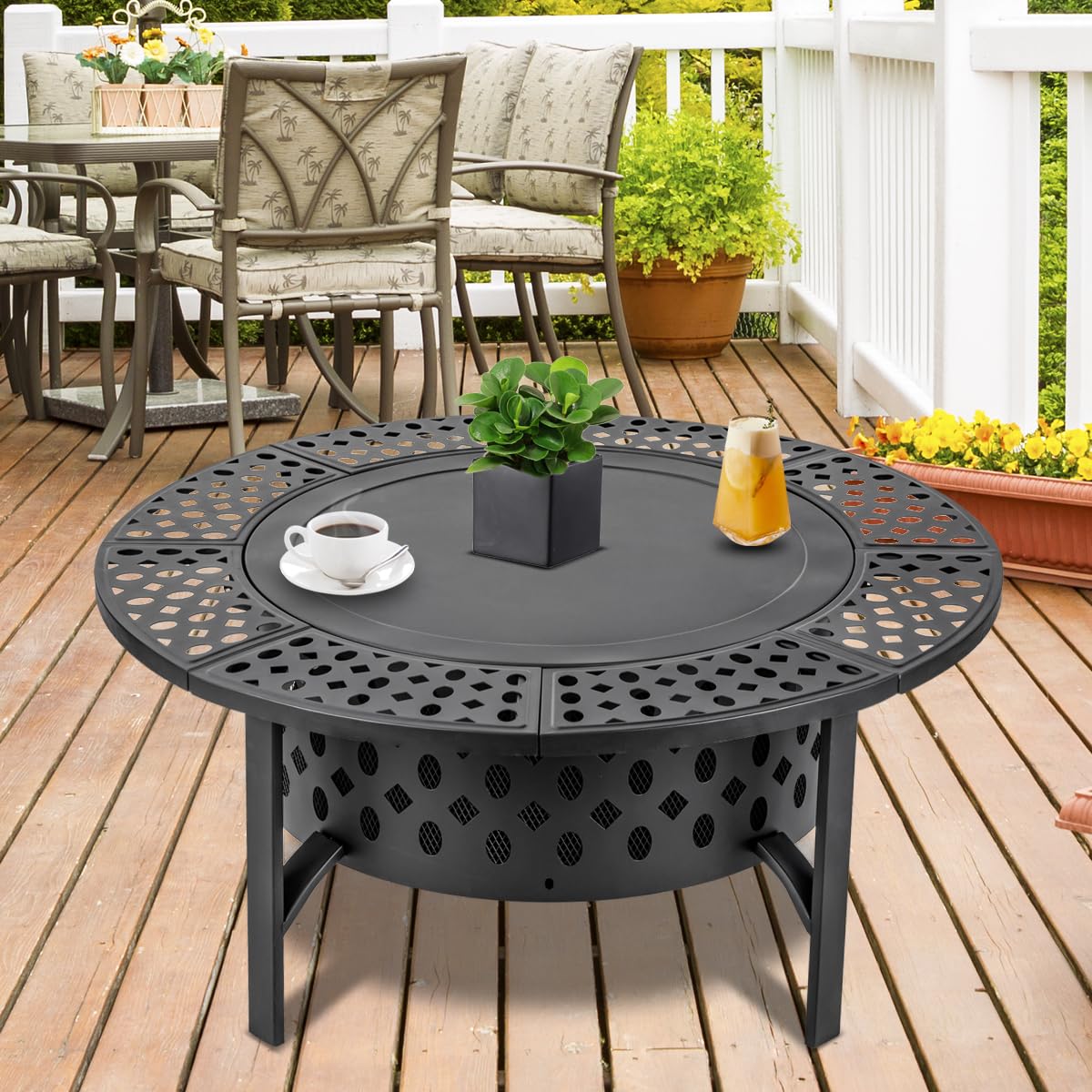 42 Inch Extra Large Wood Burning Fire Pit with 2 Grills, Lid & Poker - Heavy Duty 3-in-1 Outdoor Fire Pit, BBQ Grill & Round Metal Table for Patio, Backyard, Camping, Picnic & Party Gatherings