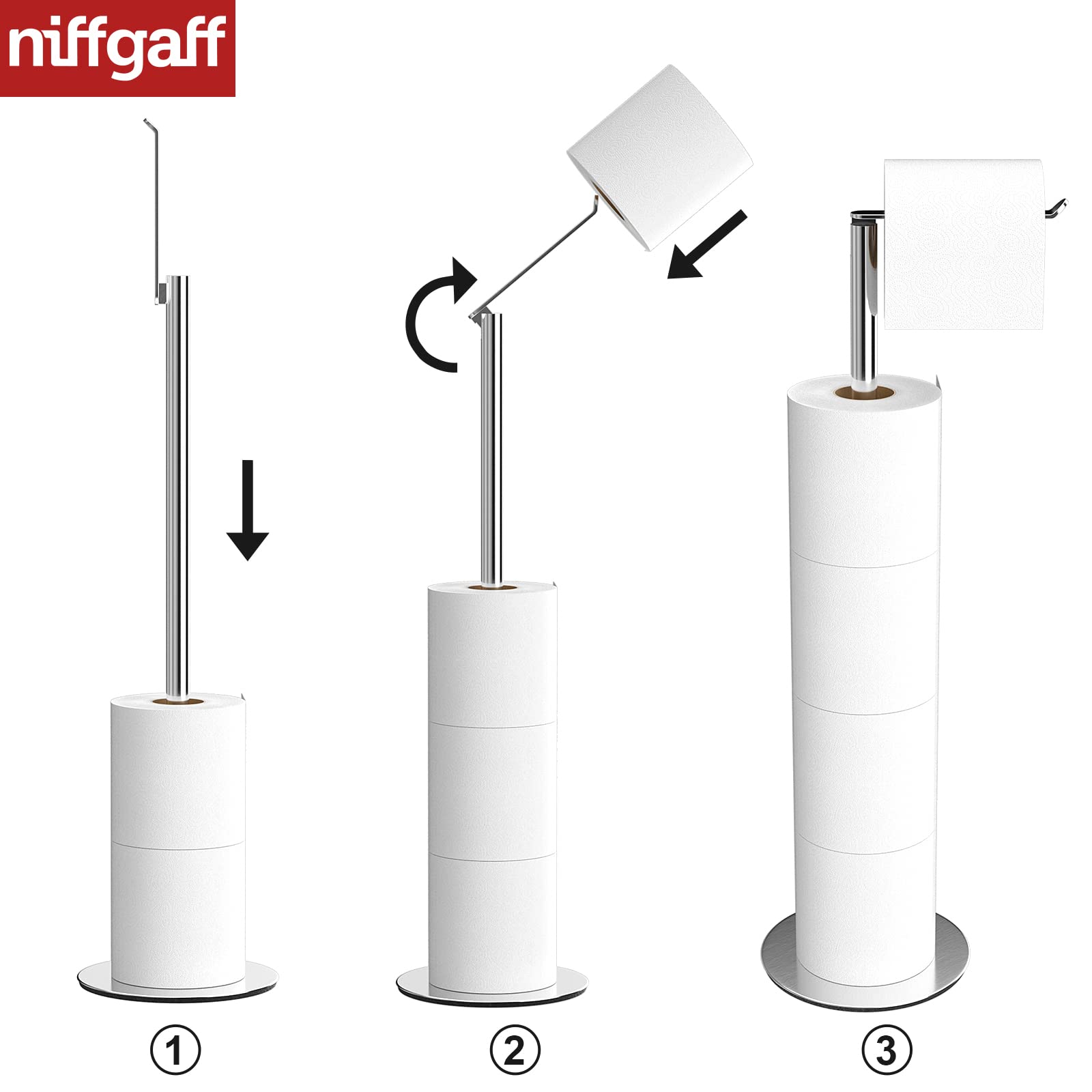 Stainless Steel Free-Standing Toilet Paper Holder Stand with 4-Roll Dispenser | Bathroom Tissue Storage Shelf for Home, Office & RV Use