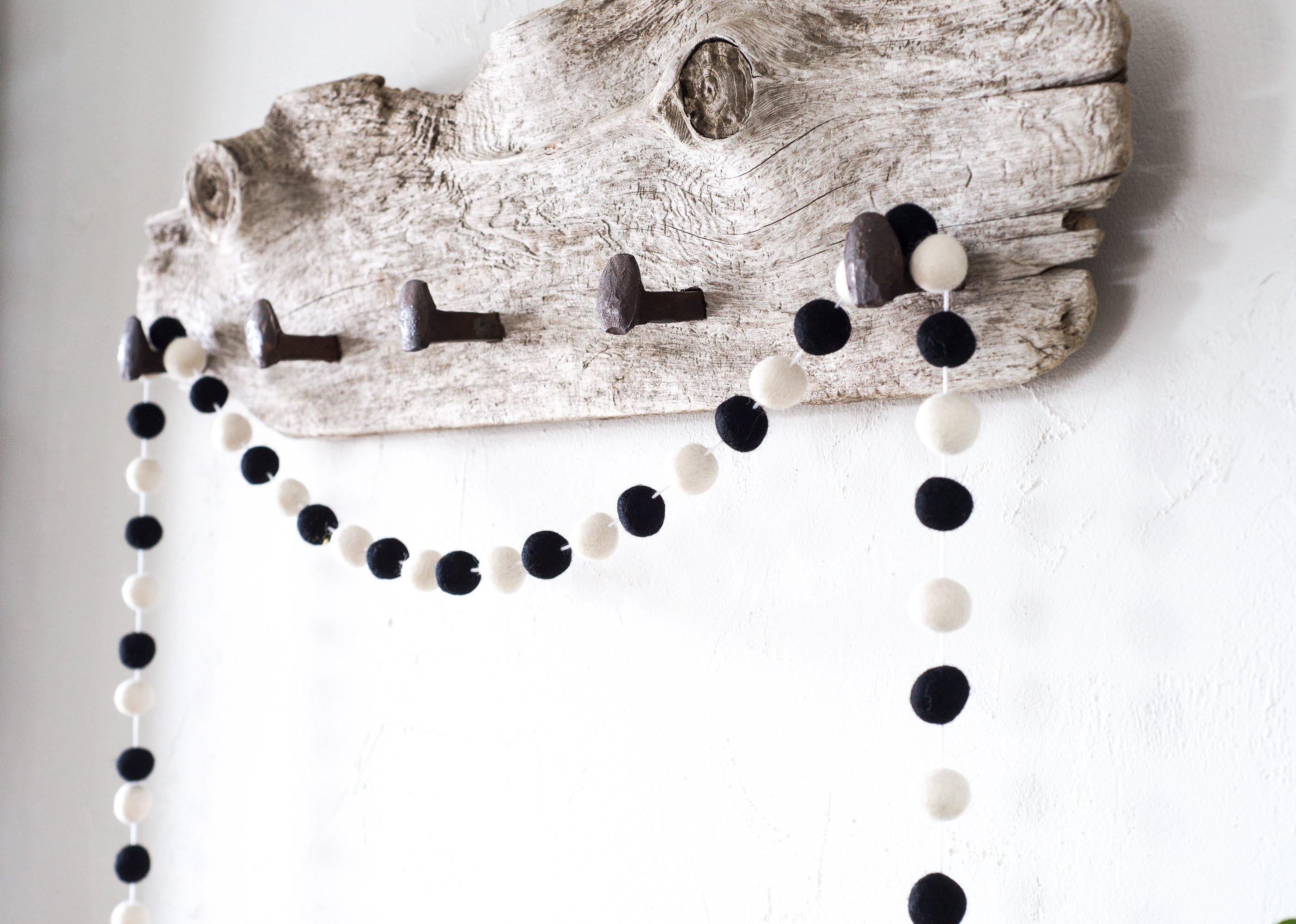 Handmade Black and White Felt Ball Garland - 6 Feet Decorative String for Nursery, Wedding, Party & Home Decor
