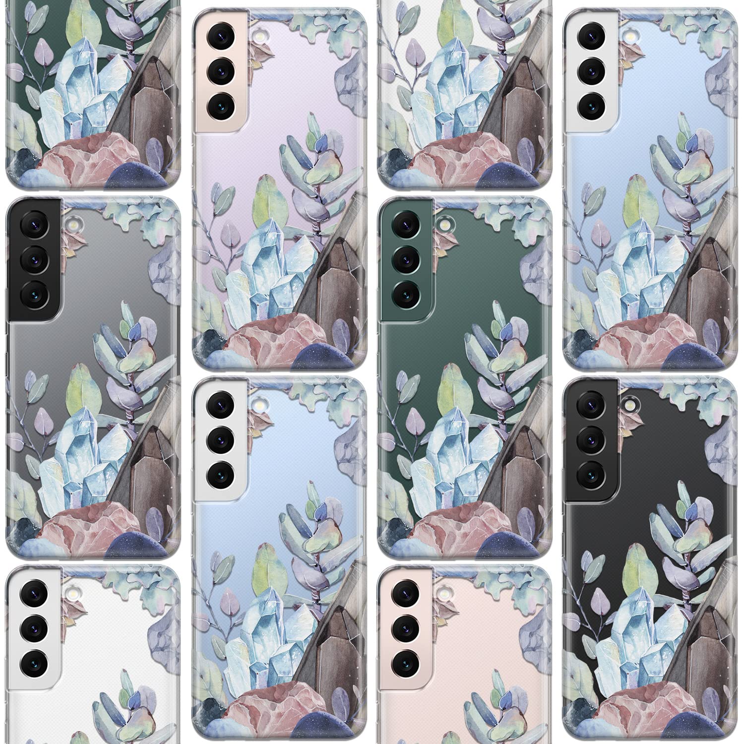 Durable Marble Floral Crystal TPU Phone Case for Samsung Galaxy S24/S23 Ultra/S22+/S21 FE 5G/S20/Note 20/10 - Slim Clear Silicone Protective Cover with Succulent Design | Perfect for Women's Everyday Use & Gift Giving