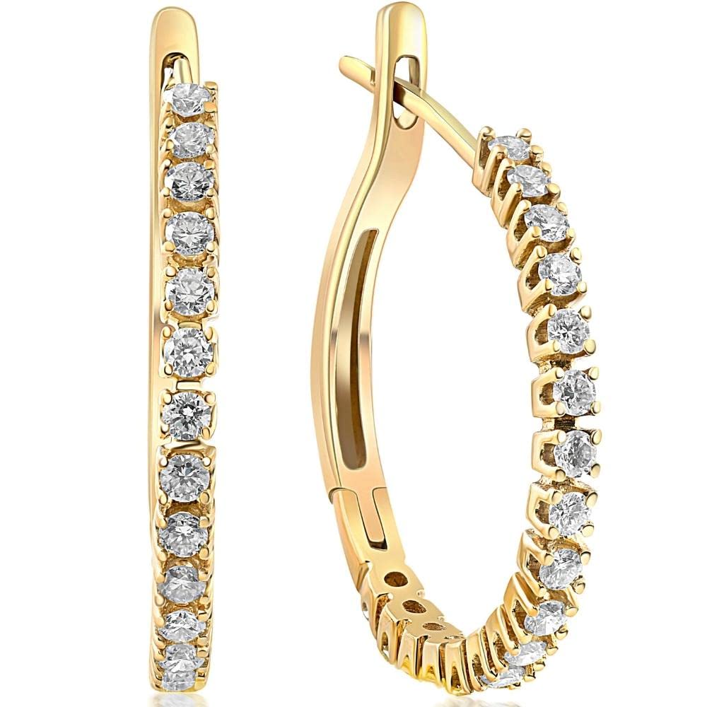 1/2 Carat Diamond Hoop Earrings 10K Yellow Gold 1 Inch Height - Perfect for Weddings, Parties & Everyday Elegance