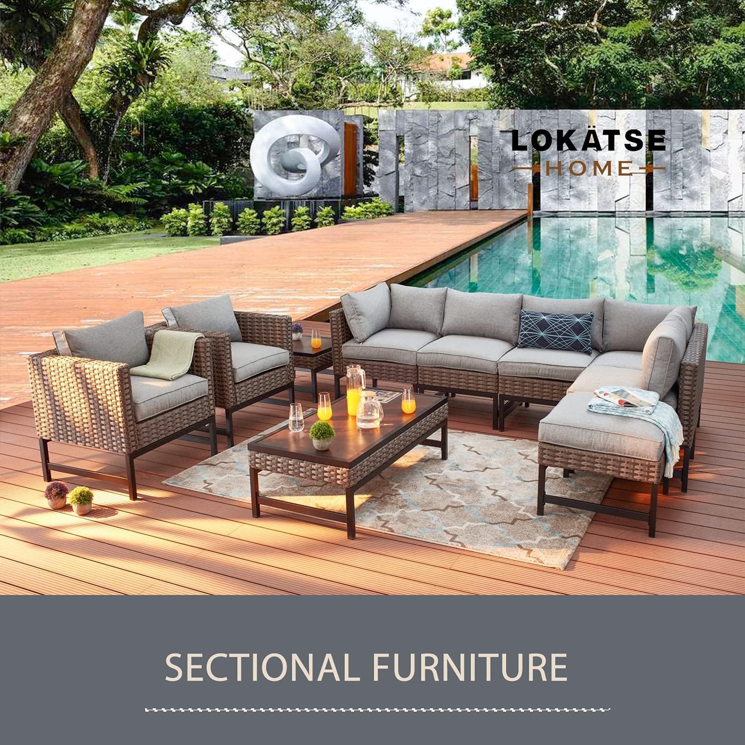 LOKATSE HOME Armless Wicker Patio Sofa Chair with Cushions & Metal Frame - Outdoor Furniture for Garden, Backyard, Poolside Relaxation - Brown (Perfect for Lounging, Sunbathing & Entertaining)