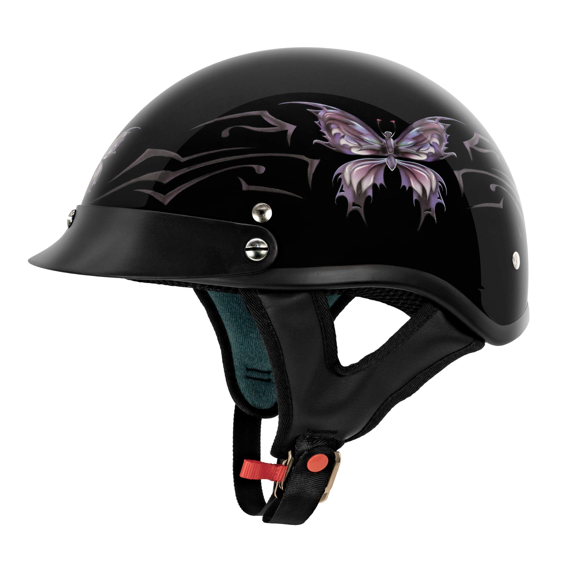 VCAN Cruiser Intricate Butterfly Motorcycle Half Helmet for Women & Men - Lightweight DOT Approved Open Face Helmet for Cruiser, Scooter, and Street Bike Riders - Perfect for Urban Commuting and Weekend Rides