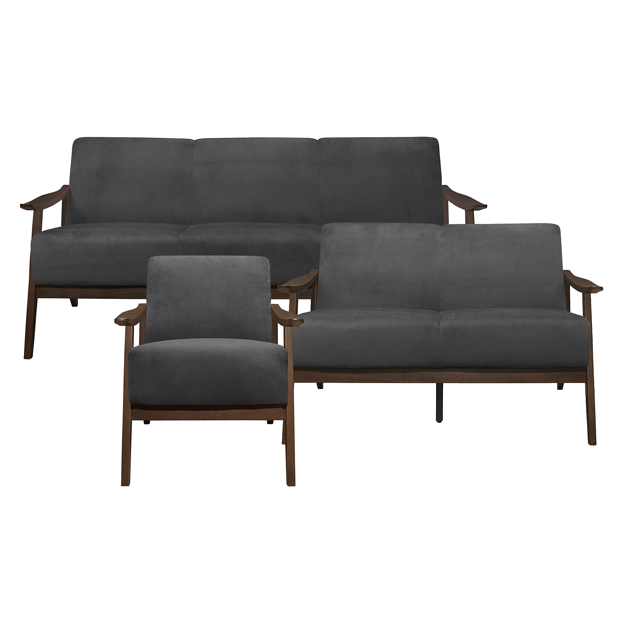 Lexicon Savry 3-Piece Living Room Sofa Set - Modern Dark Gray Fabric Sectional Couch with Pillows for Small Spaces | Perfect for Apartments, Condos & Cozy Family Rooms
