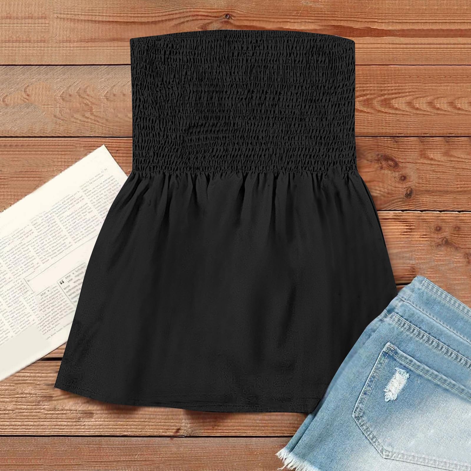 Women's Floral Strapless Bandeau Tank Top - Smocked Ruffled Backless Tube Top for Summer Beach, Casual Outfits & Music Festivals