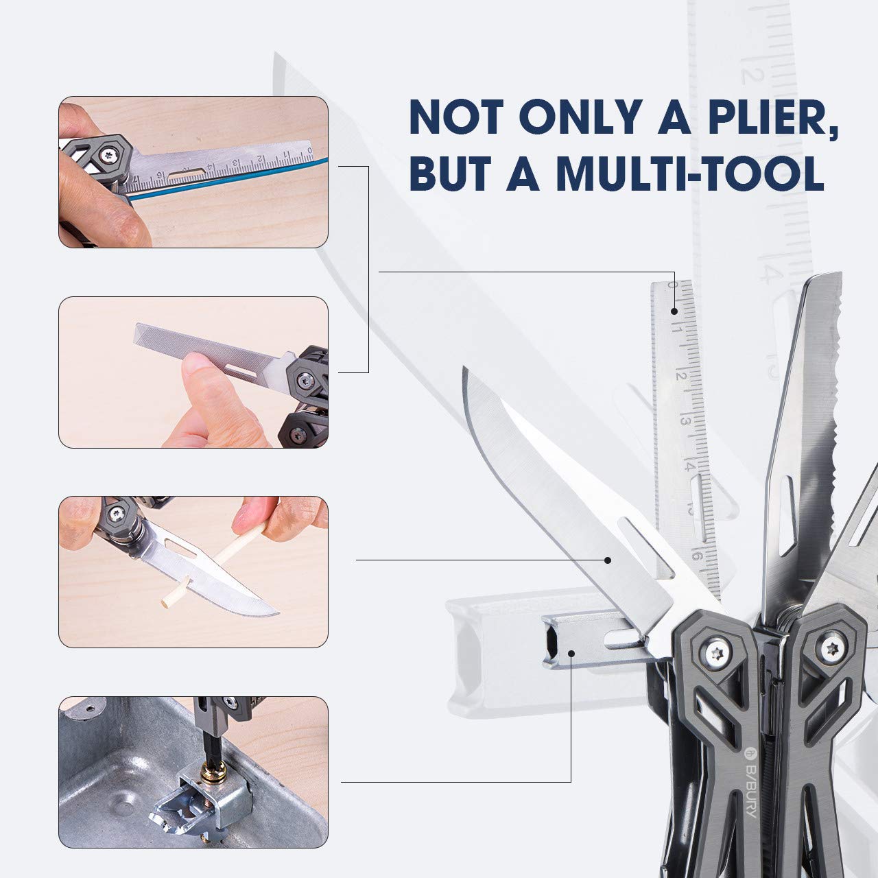 BIBURY 21-in-1 Titanium Multitool Pliers - 420 Stainless Steel Multi-Purpose Pocket Knife & Survival Tool Kit for Men | Perfect for Camping, Hunting, Fishing, Hiking & Outdoor Adventures