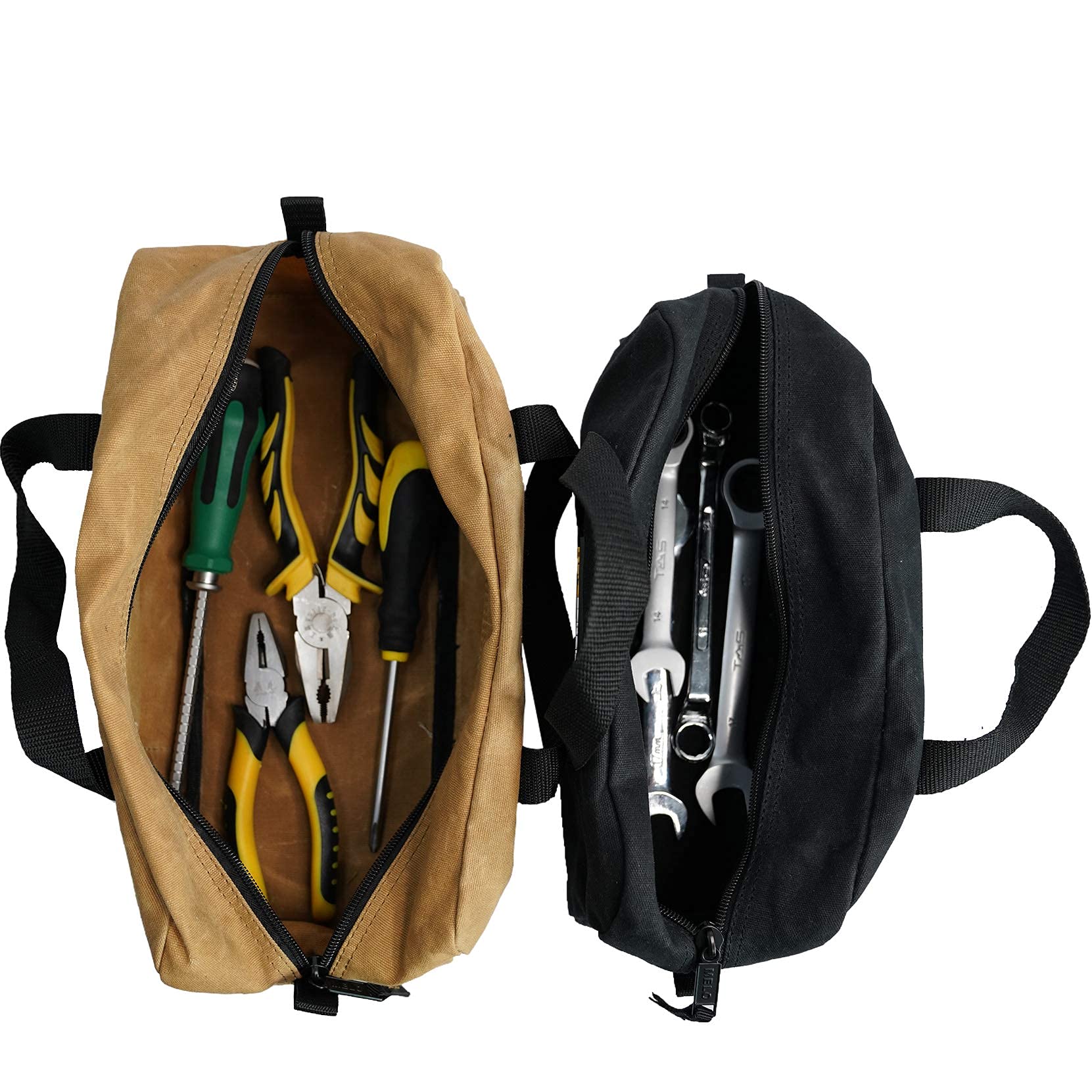 MELOTOUGH 2-Pack Heavy Duty Canvas Tool Bag Set with Zipper Closure - Waxed Canvas Utility Tote & Fastener Bag Combo (1 Medium + 1 Small) - Perfect for Electricians, Plumbers & DIY Home Improvement Projects