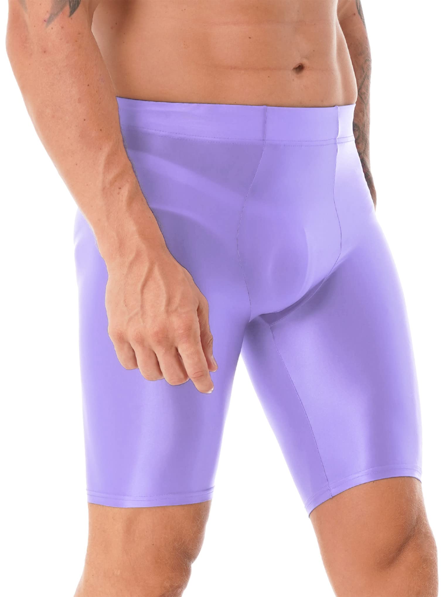 **Men's Shiny Compression Shorts - Quick Dry, Moisture-Wicking Sports Tight Shorts for Running, Gym & Swimming - Soft & Breathable Workout Pants**