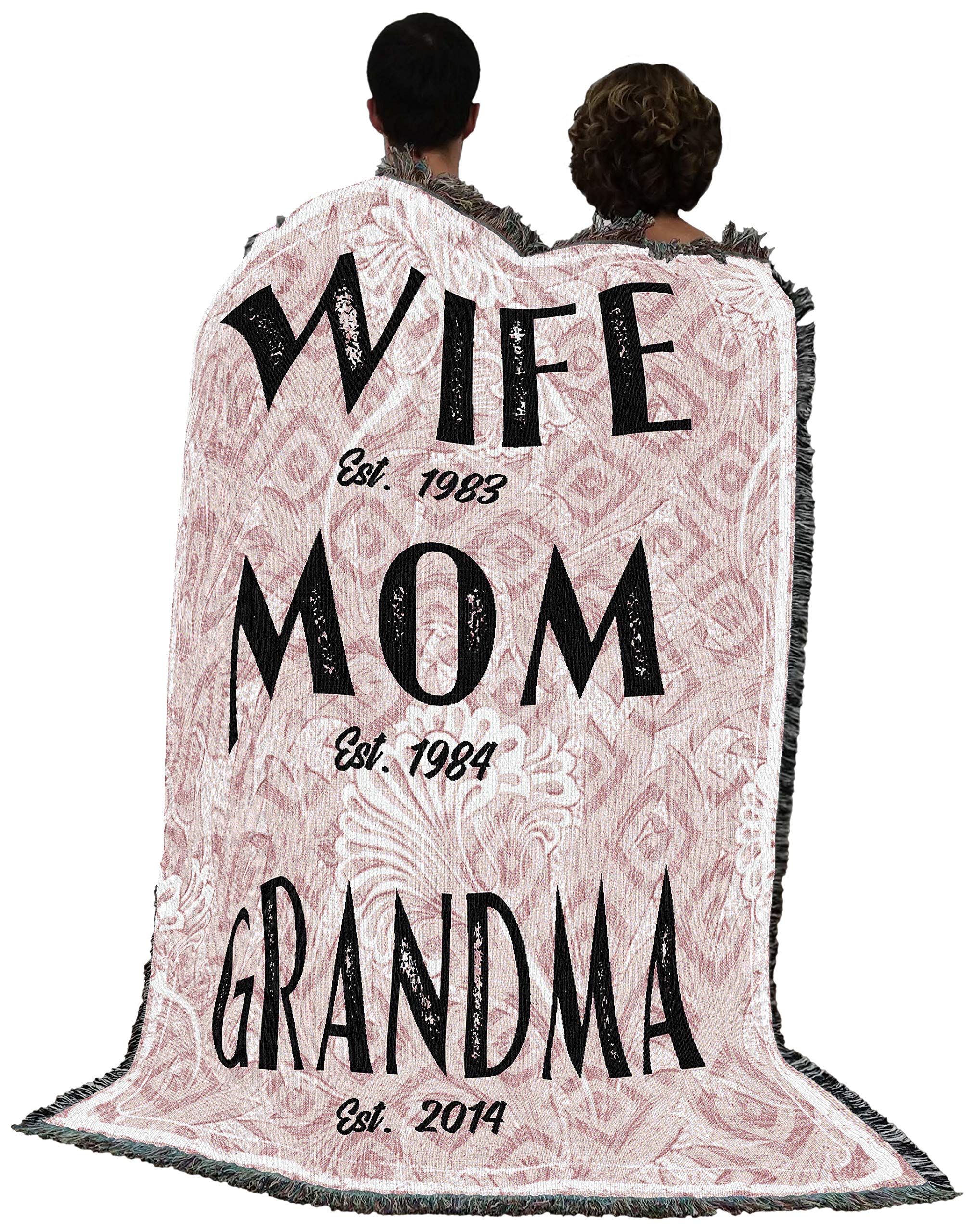 Personalized Pink Cotton Throw Blanket for Wife, Mother & Grandma - Custom Woven Tapestry Gift - 72x54 Inch Made in USA - Perfect for Cozy Nights, Family Gatherings & Thoughtful Presents