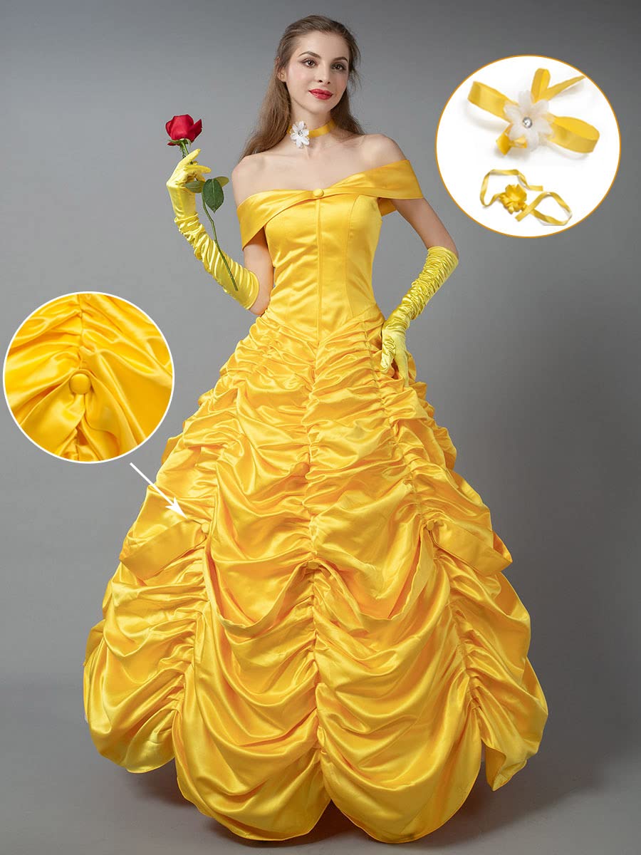 CosFantasy Women's Yellow Princess Ball Gown Dress - Elegant Cosplay Costume for Halloween Party, Renaissance Fair & Cosplay Events | mp002019