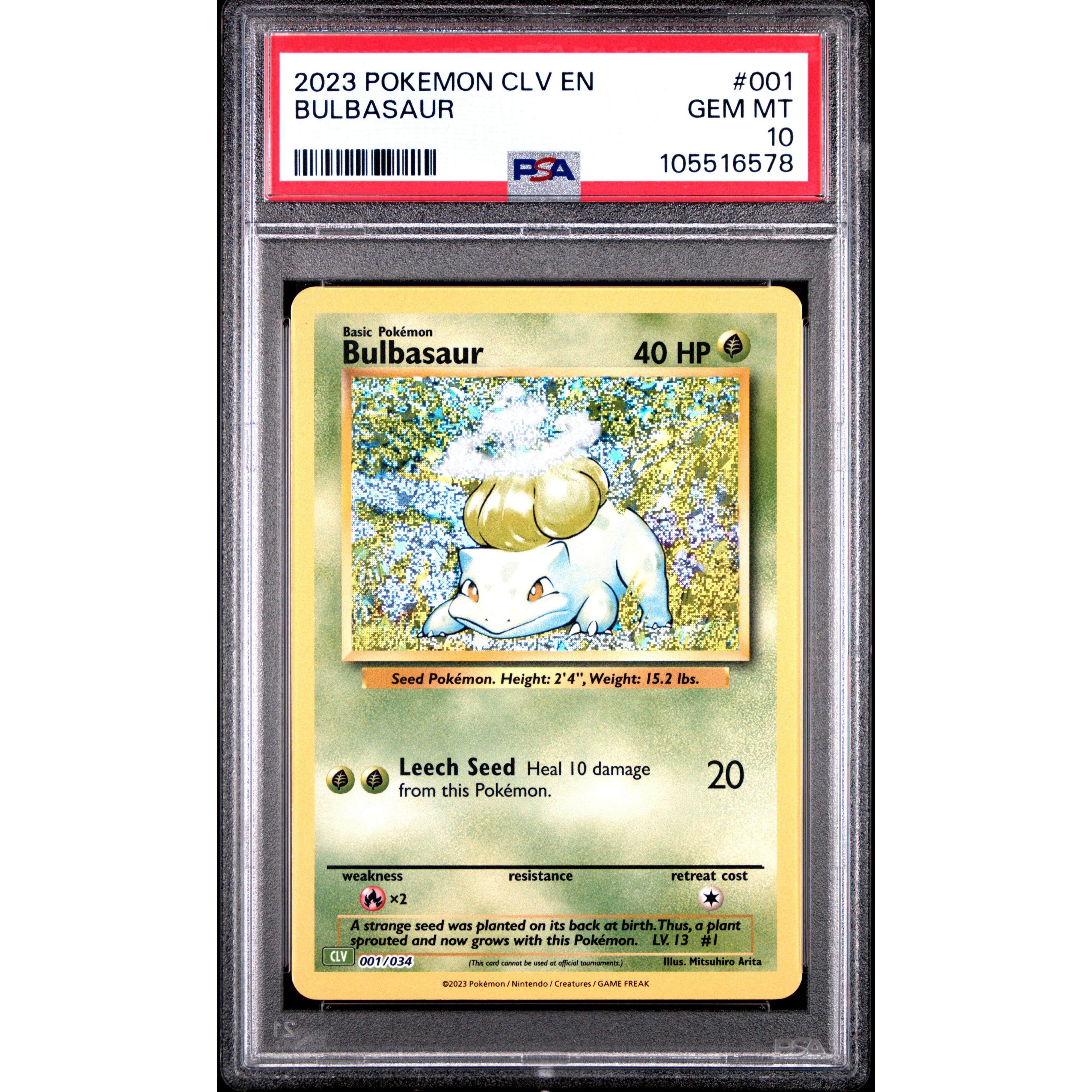 2023 Pokemon Classic Collection Bulbasaur 001/034 PSA 10 Graded Card - Rare Mint Condition for Collectors, Gaming Enthusiasts & Investment - Perfect for Display, Trading or Pokemon TCG Battles