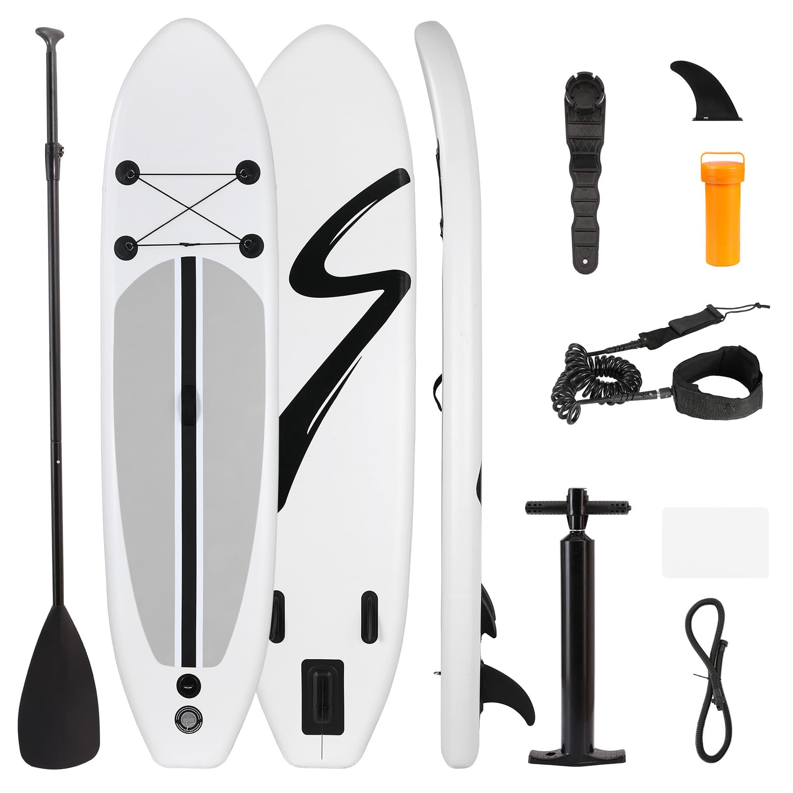 10FT Inflatable Stand Up Paddle Board with SUP Accessories - Lightweight & Portable for Adults & Kids | Includes Carry Bag, Paddle, Hand Pump, Non-Slip Deck, Repair Kit & Leash (White) | Perfect for Yoga, Fishing & Ocean/Lake Adventures